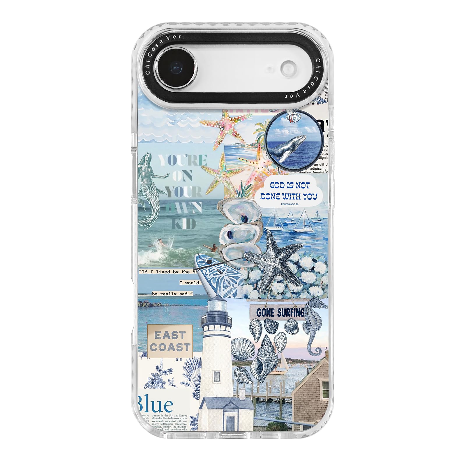 ChiCaseVer for iPhone Air Case, Coastal Collage with Lighthouse & Mermaid, Military-Grade Drop Protection, Vintage Coastal Soft 