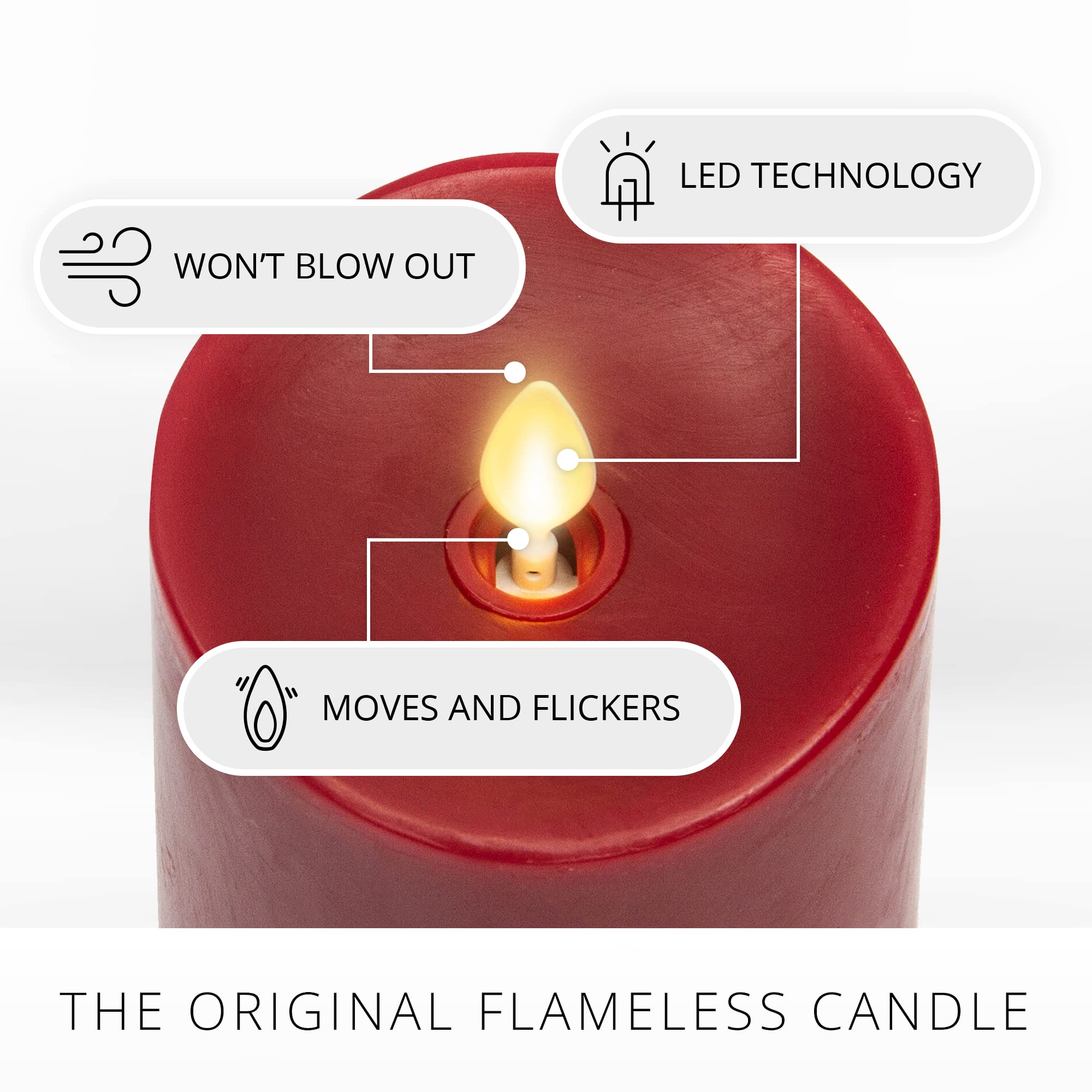 Luminara Flameless Led Candle, Moving Flame Pillar, Melted Edge, Real Wax, Remote Ready, Battery Operated, Unscented   Burgundy