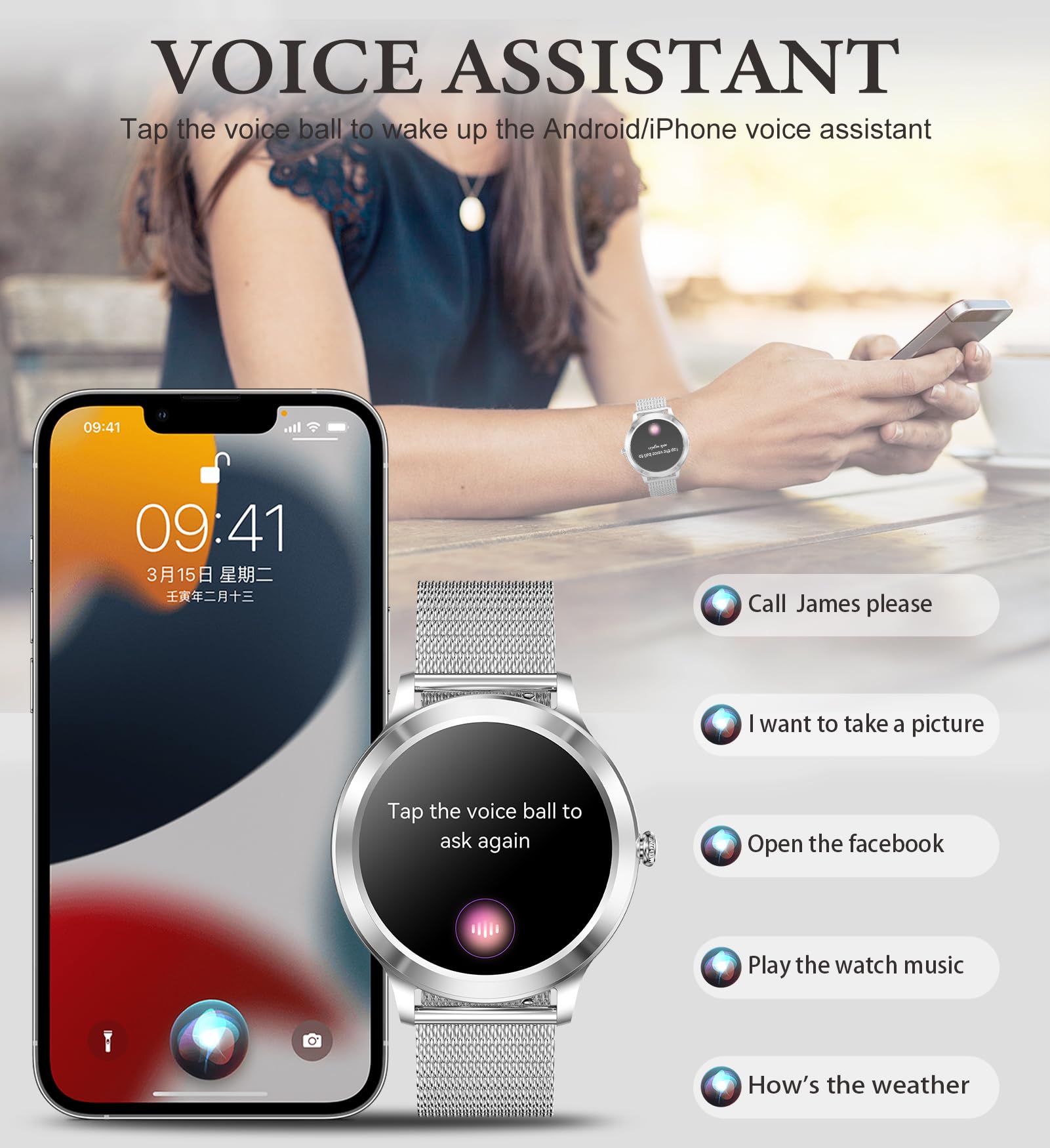 Iaret Smart Watch For Women (Call Receive Dial), Smart Watches For Android Ios Phones 1.32 '' Smartwatch With Ai Voice Control H