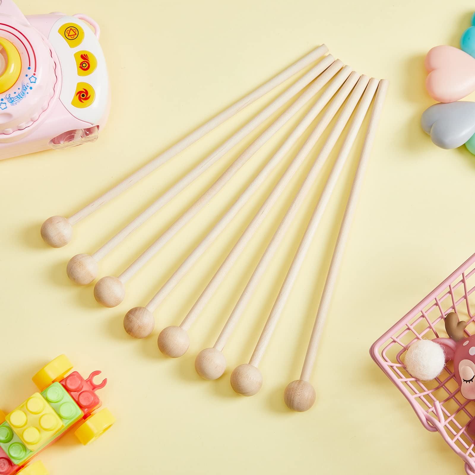 20 Pieces Wood Mallets Percussion Glockenspiel Xylophone Mallets Sticks Wood Small Musical Drumsticks Chime Round Head Hammer Wooden Drum And Percussion Mallets For Kids, 8.2 Inch Long