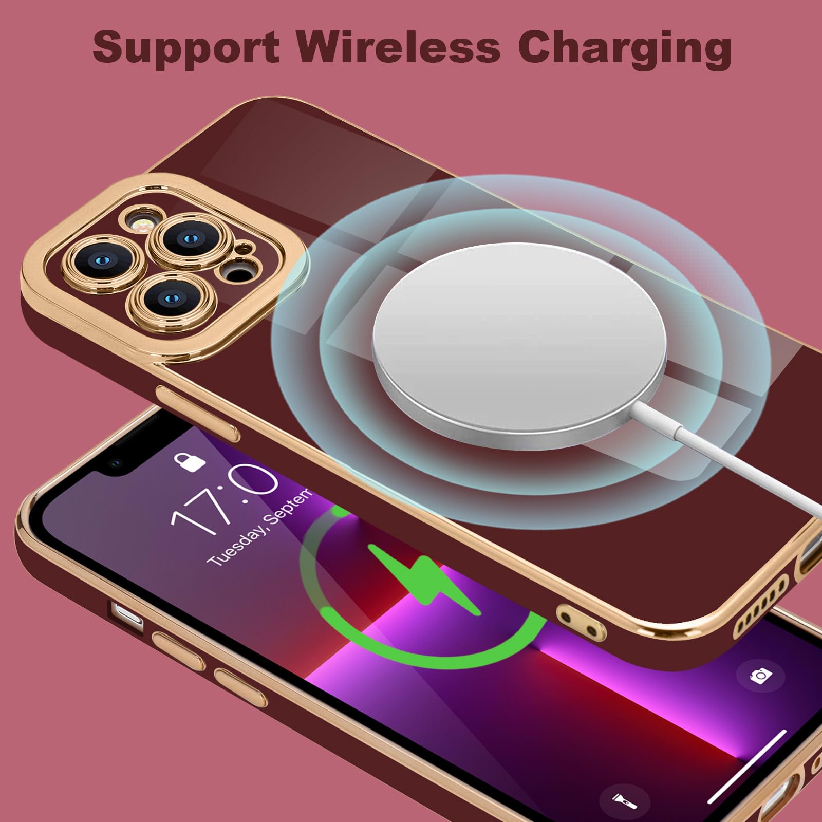 Lafunda Designed For Iphone 13 Pro Max Case Cute, Luxury Plating Case For Women Girls Gold Edge Tpu Bumper Cover With Camera Pro