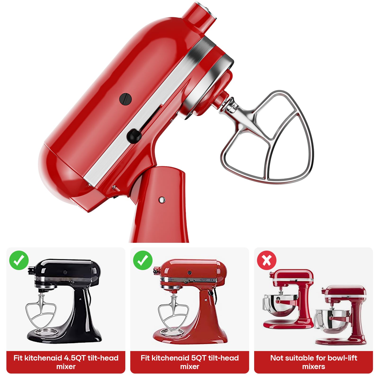 Stainless Steel Flex Edge Beater For Kitchenaid Mixer, Fits Tilt Head Stand Mixer Bowls For 4.5 5 Quart Bowls, Kitchenaid Paddle