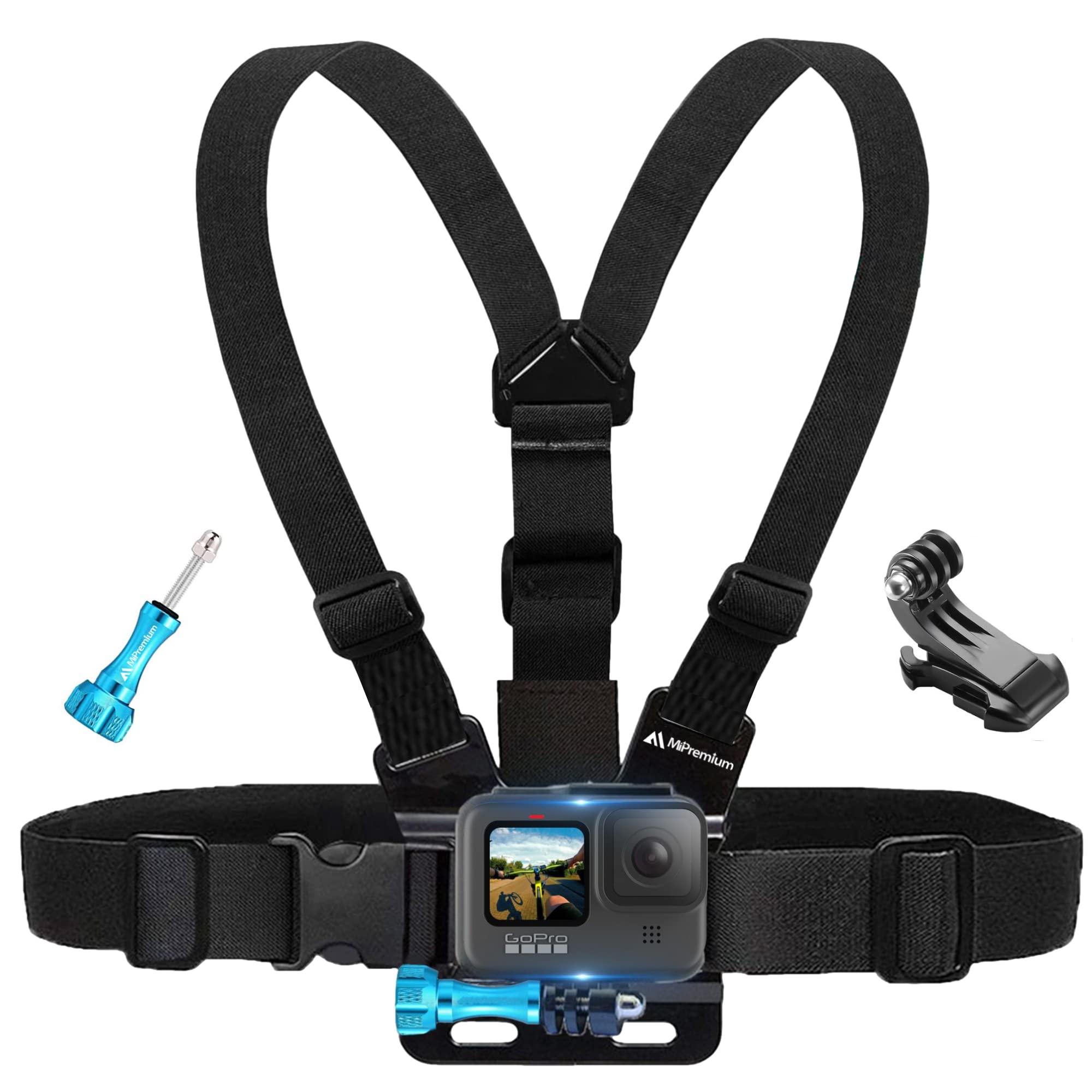 Chest Mount Chesty Harness Strap For Gopro Hero 13 12 11 10 9 8 7 6 5 4 Session 3 2 Max Black Silver & Akaso Ek7000 Sjcam Action Camera Adjustable Vest & Body Holder Accessories Kit