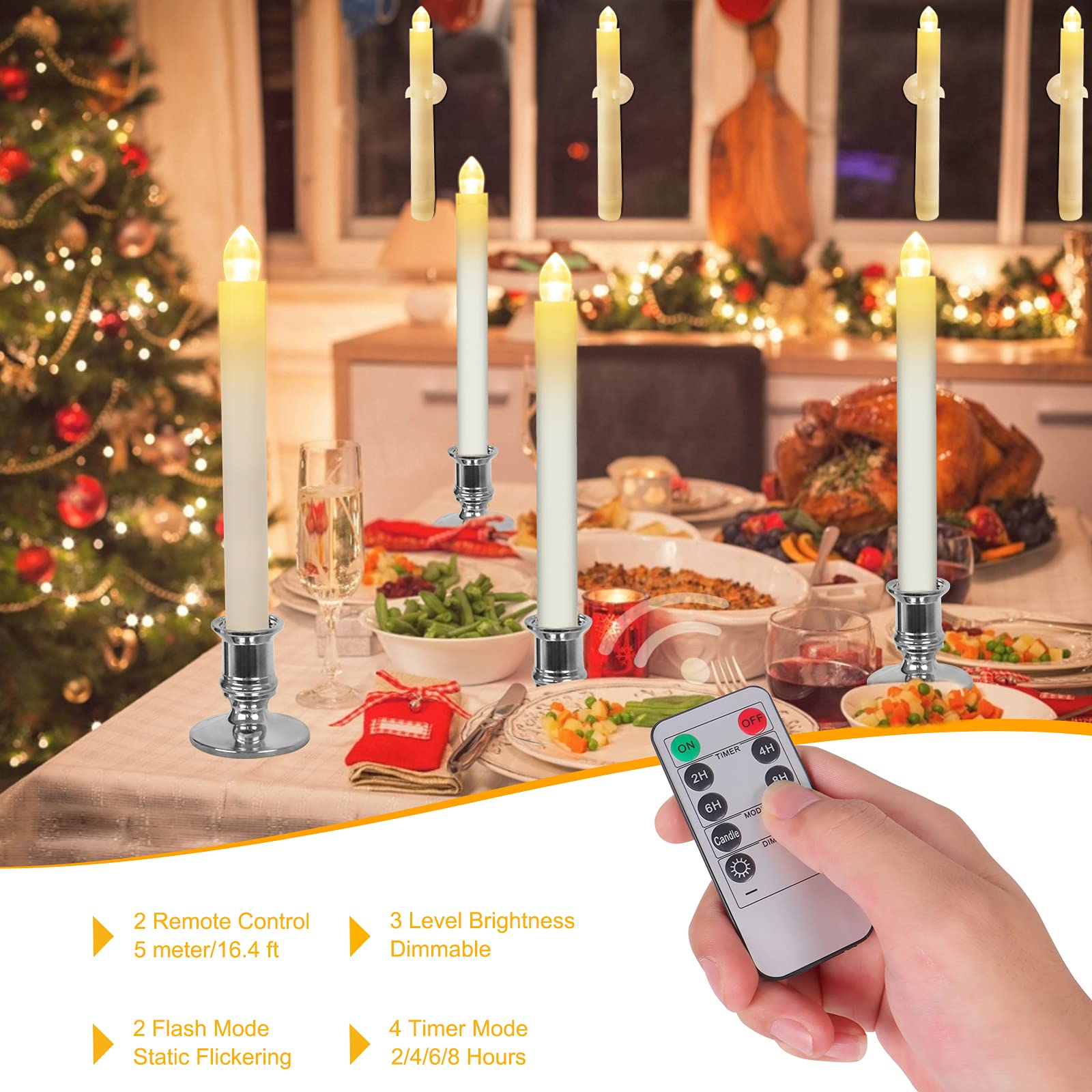 Window Candles 2 Pack Battery Operated Flameless Taper Candles Christmas Window Candles Light With Remote Control, Timer, Remova