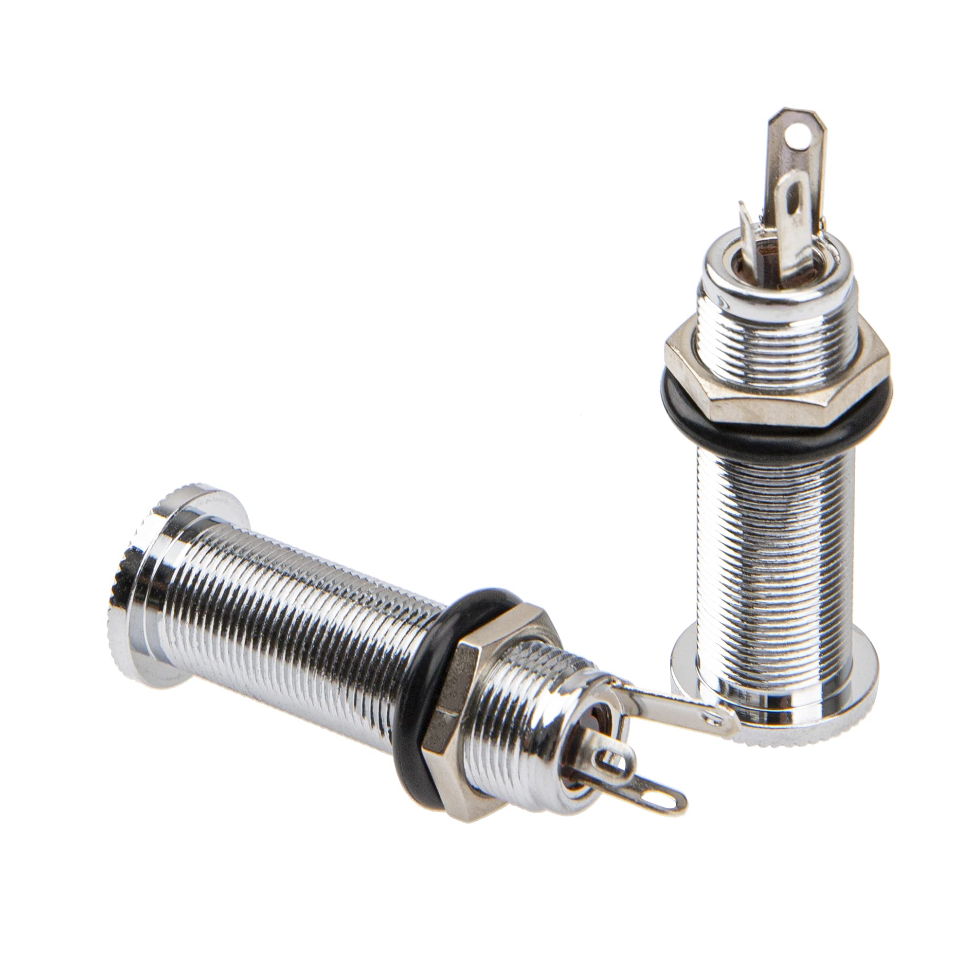 2Pcs Yootones Threaded Cylinder Output Jack Flush Mount Stereo Mono Jack Plug Sockets Compatible With Guitar Eq Pickup (Silver)