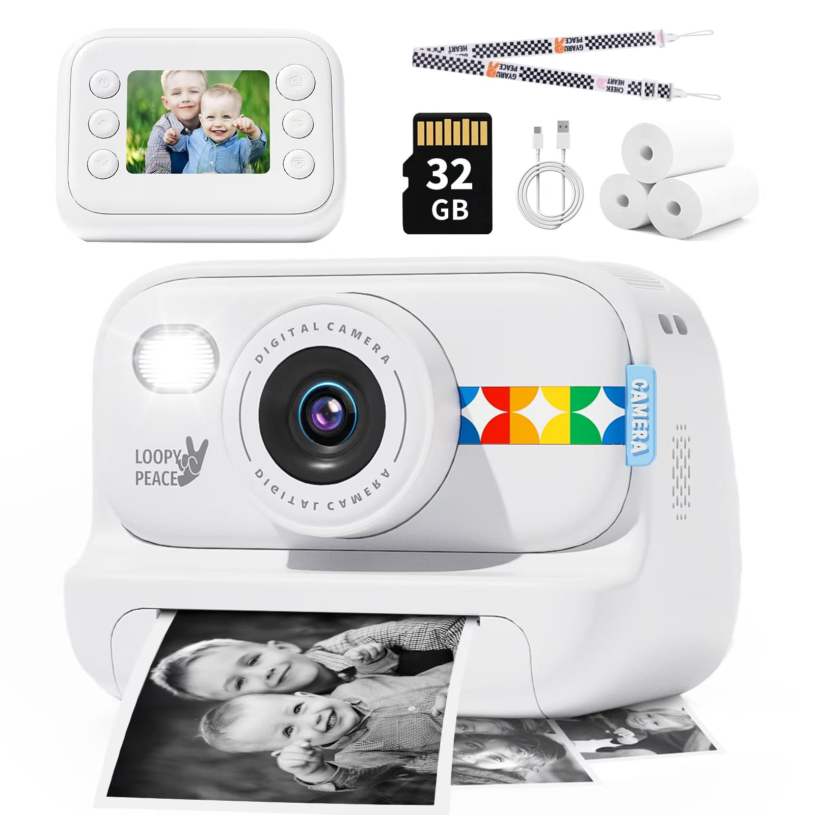 Kids Camera Instant Print, Christmas Birthday Gifts For 3 12 Boys Girls, 1080P Digital Camera, Portable Toddler Travel Toy For 4
