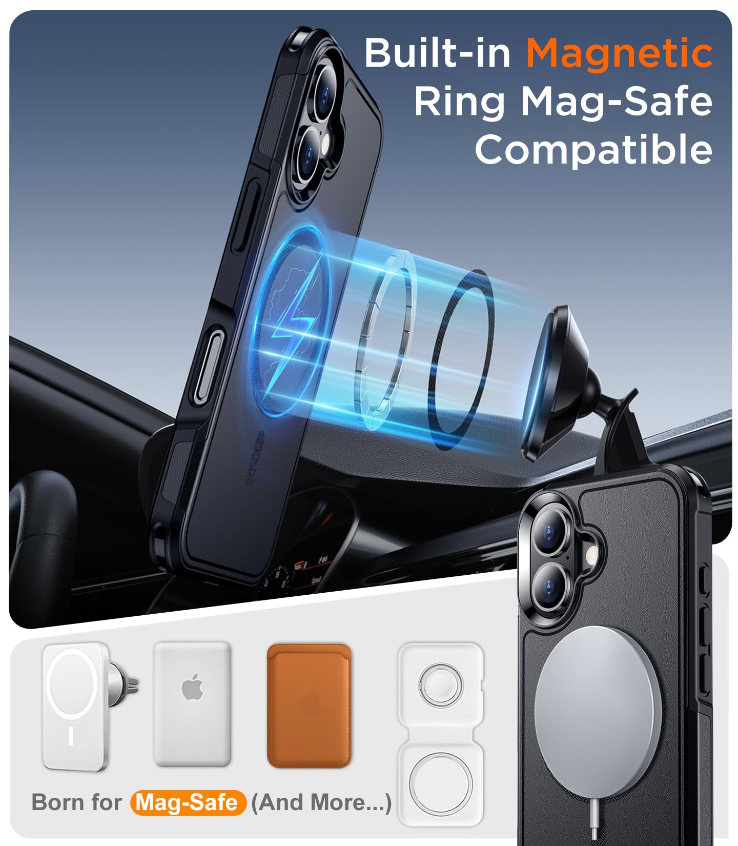 Temdan Designed For Iphone 16 Case Magnetic,[Compatible With Magsafe][Military Grade Drop Protection] Dropproof Heavy Duty Tough