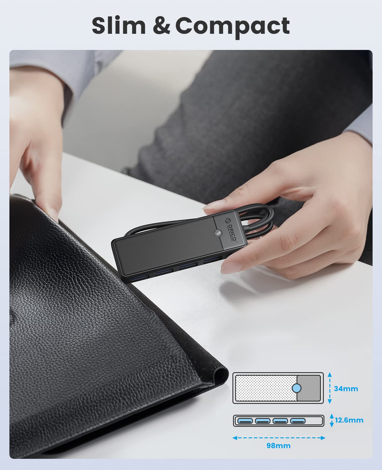 ORICO USB 3.0 Hub, 4 Port USB Hub with Long Cable, Ultra Slim USB Splitter for Laptop MacBook Pro, iMac, Surface Pro, XPS, PS5,PC, Flash Drive, Mobile HDD (Black/6ft)