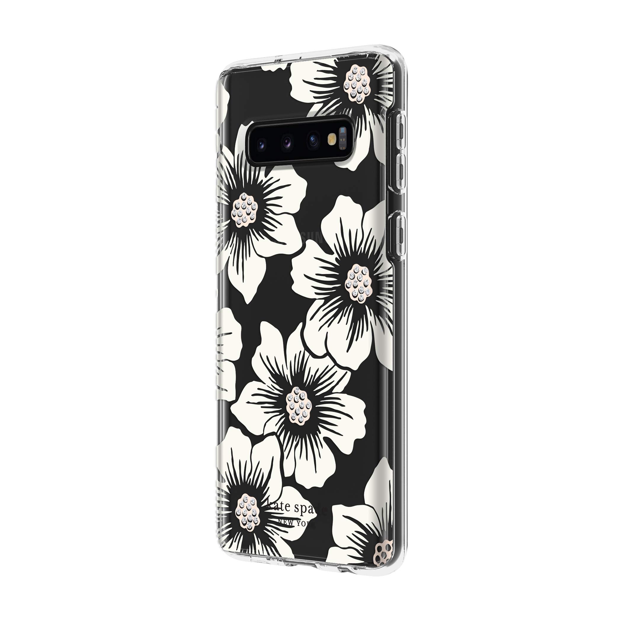 Kate Spade New York Phone Case | For Samsung Galaxy S10 | Protective Clear Crystal Hardshell Phone Cases With Slim Design And Drop Protection   Hollyhock Floral Clear/Cream With Stones