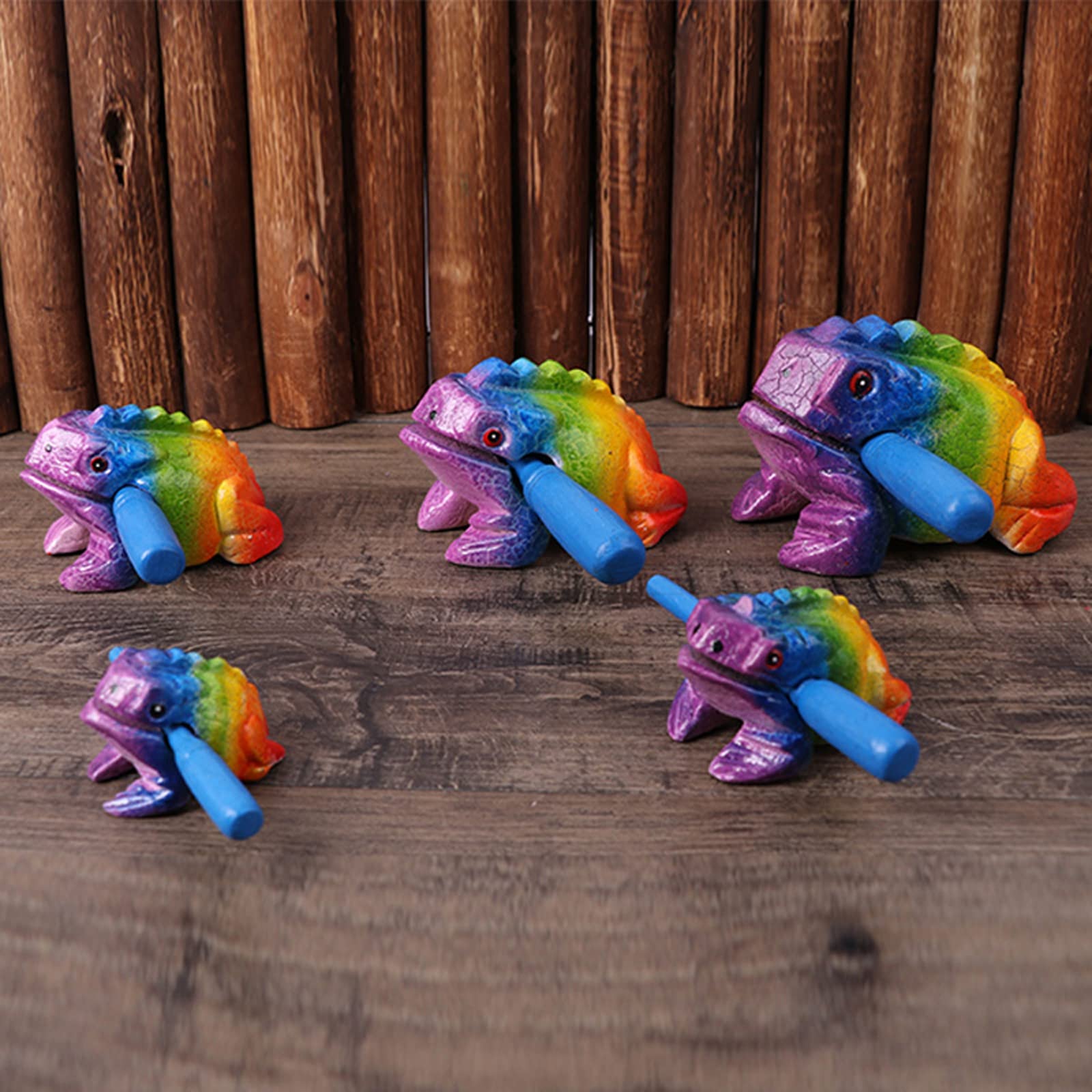 3.5'' Wooden Frog Guiro Rasp Instrument   Percussion Musical Tone Block Craft (Painted Rainbow)
