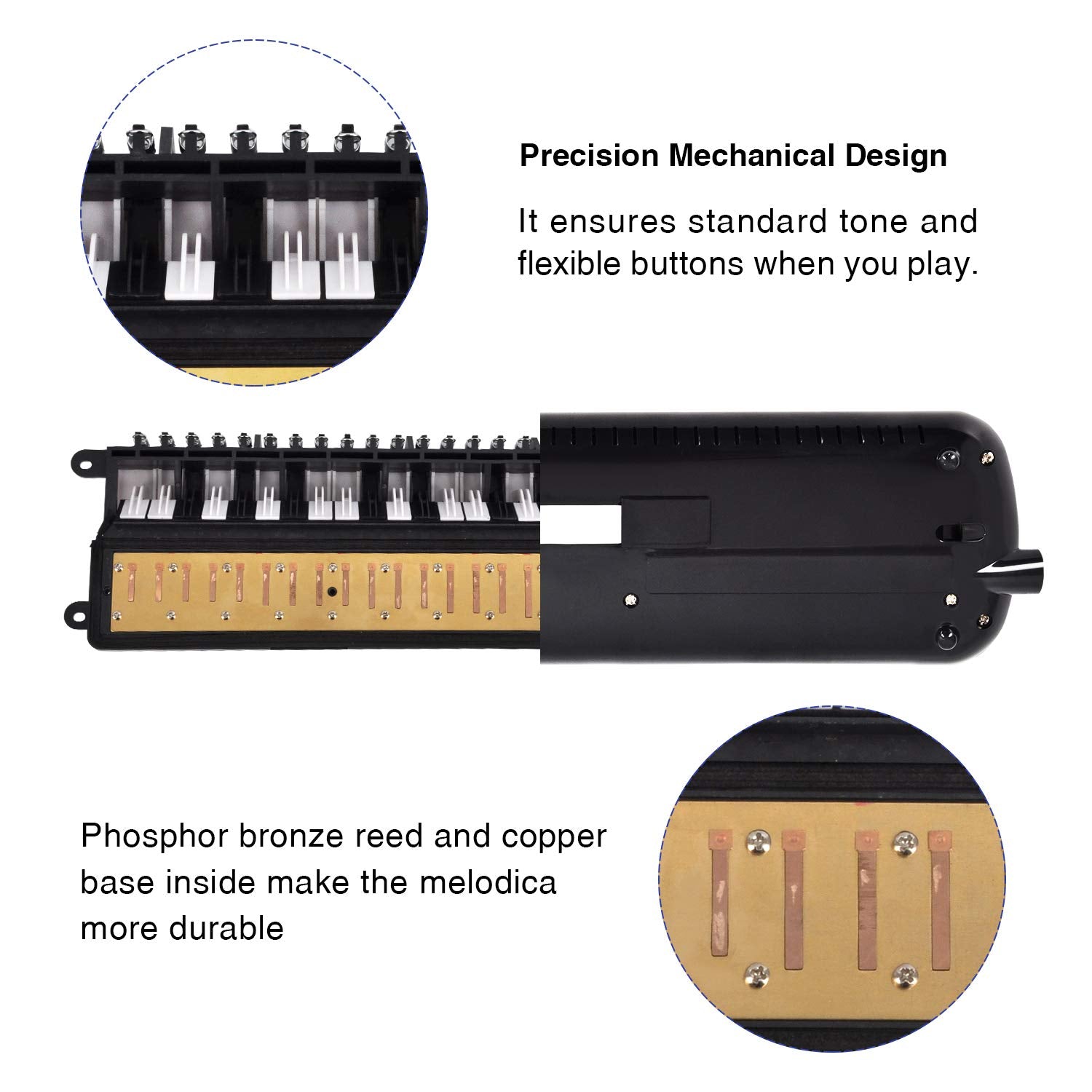 Eastrock 37 Key Melodica Instrument, Air Piano Keyboard Soprano Style,Pianica With Mouthpiece Tube Sets And Carrying Bag, Black