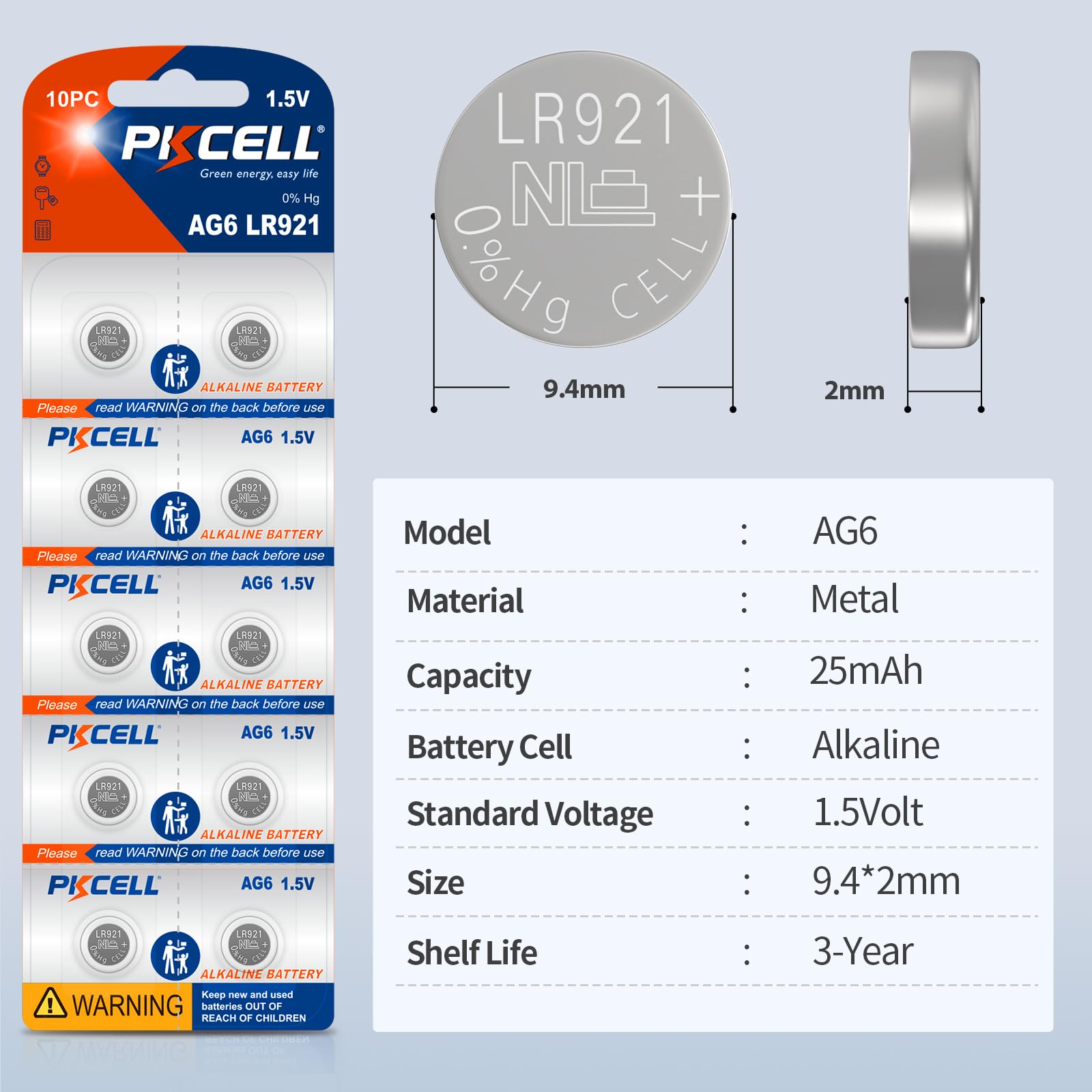 Pkcell 30Pcs Sr920Sw 371 370 Lr921 Ag6 Alkaline Watch Battery (30 Count(Pack Of 1))