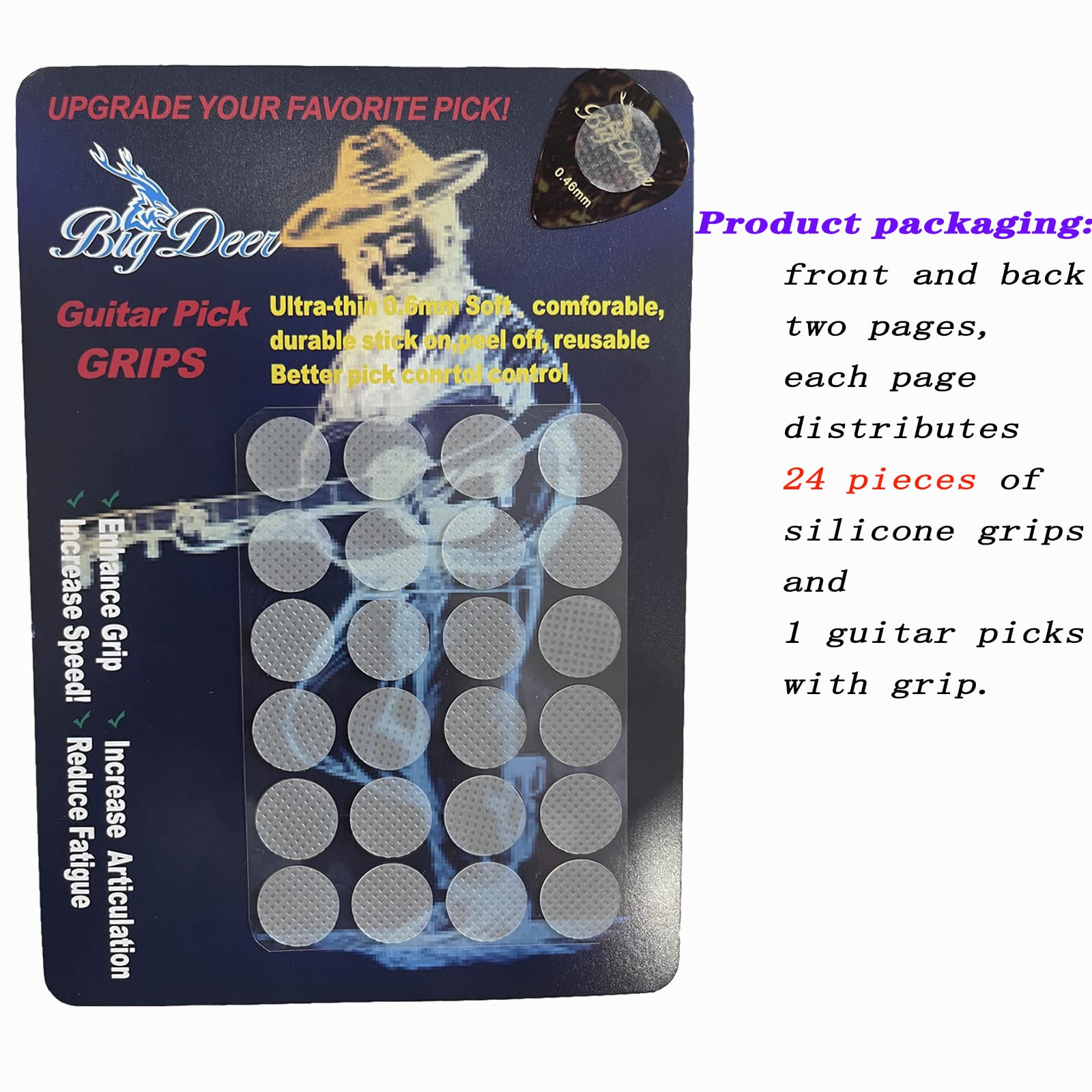 Bigdeer 48Pc Ultra Thin 0.6Mm/0.024In Guitar Pick Grips And 2 Guitar Picks With Grip. Help You Hold Guitar Picks,Stop Dropping Y
