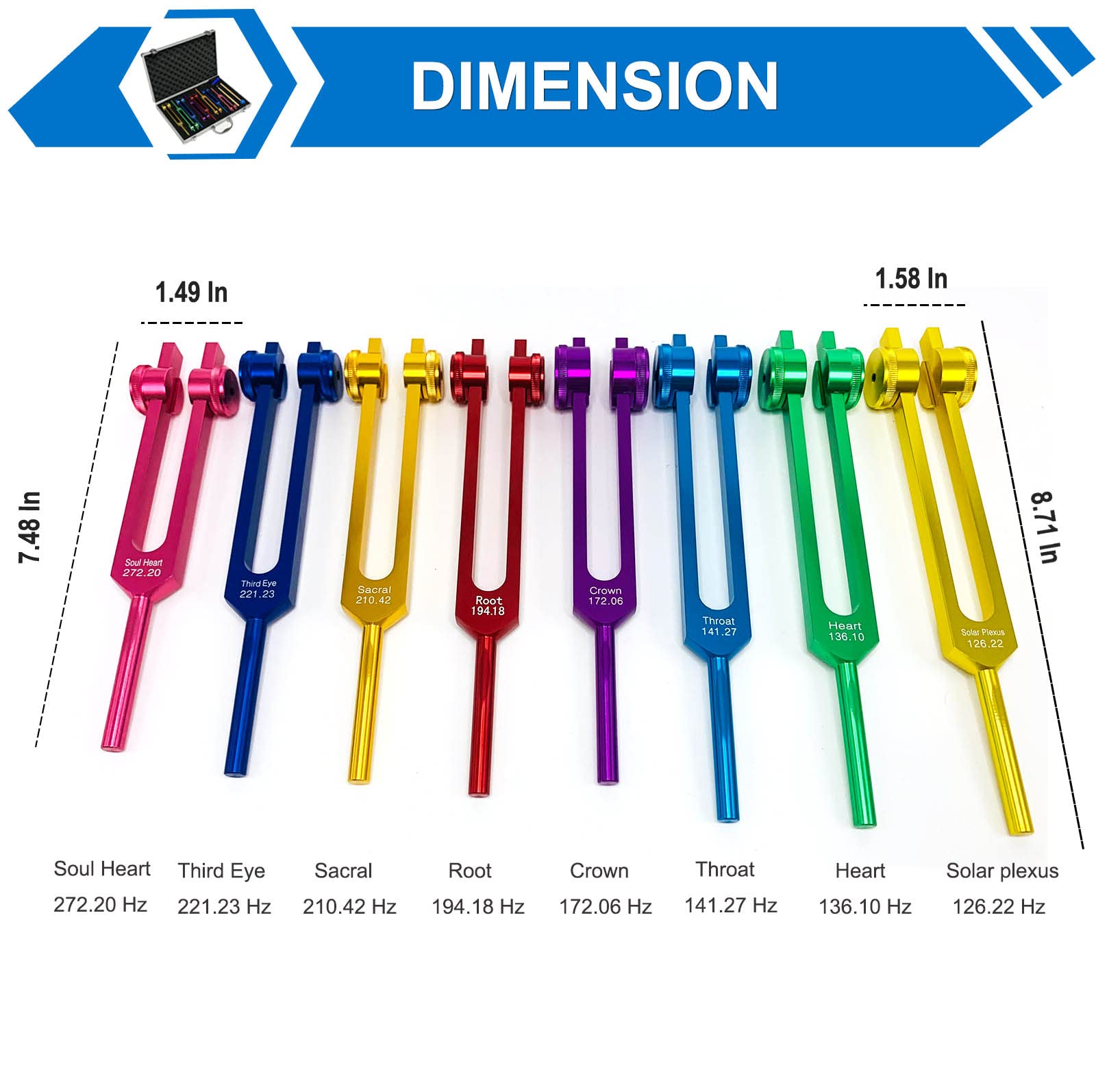 Chakra Tuning Forks Set For Healing, 7 Chakra+1 Soul Purpose Weighted Tuning Forks With Exquisite Aluminum Gift Box, Multicolour