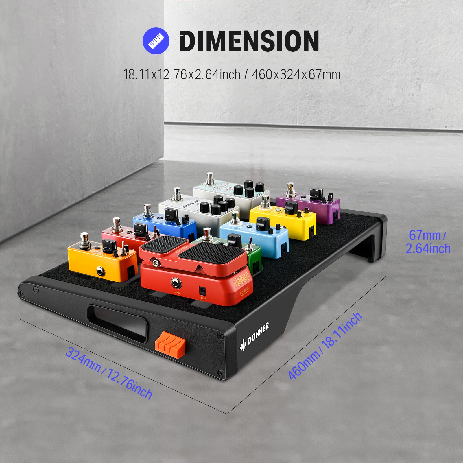 Donner Guitar Effects Pedal Board, Db-S200 Large Power Supply Pedalboard Set With Convertible Bag Backpack, 60 Adhesive Backed H
