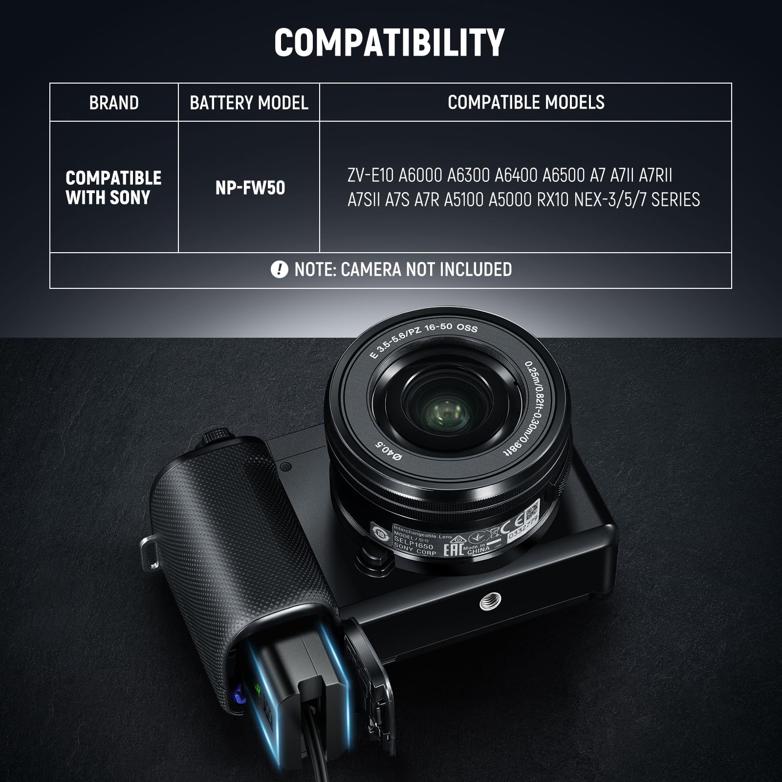 Neewer D Tap To Np Fw50 Dummy Battery With Cable For V Mount Battery, Stable Continuous Power Supply For Sony Zv E10 A3000 A5000