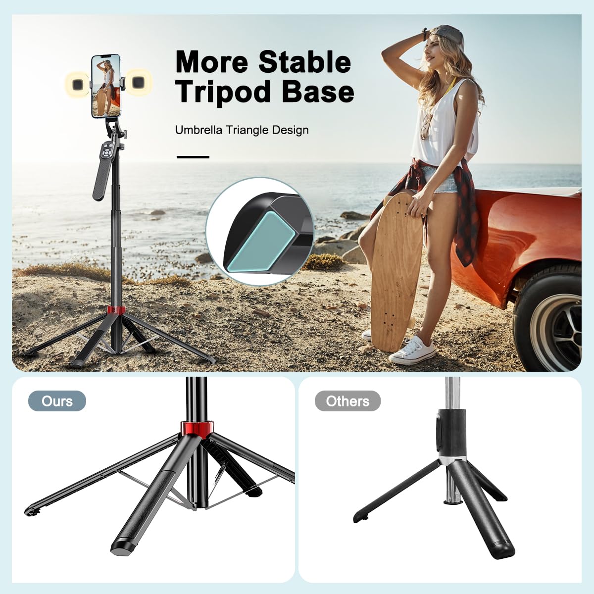 Extendable Phone Tripod, 71'' Selfie Stick Phone Vlog Tripod Stand Quadrapod With All In 1 Phone Clip, Travel Tripod Phone Holde