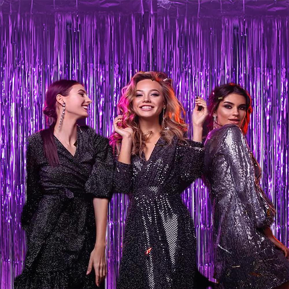 Purple Backdrop Curtains For Party Supplies   6.5X6.5 Ft, Pack Of 2 | Lilf Foil Fringe Curtain Streamers Tinsel Backdrop For Bir