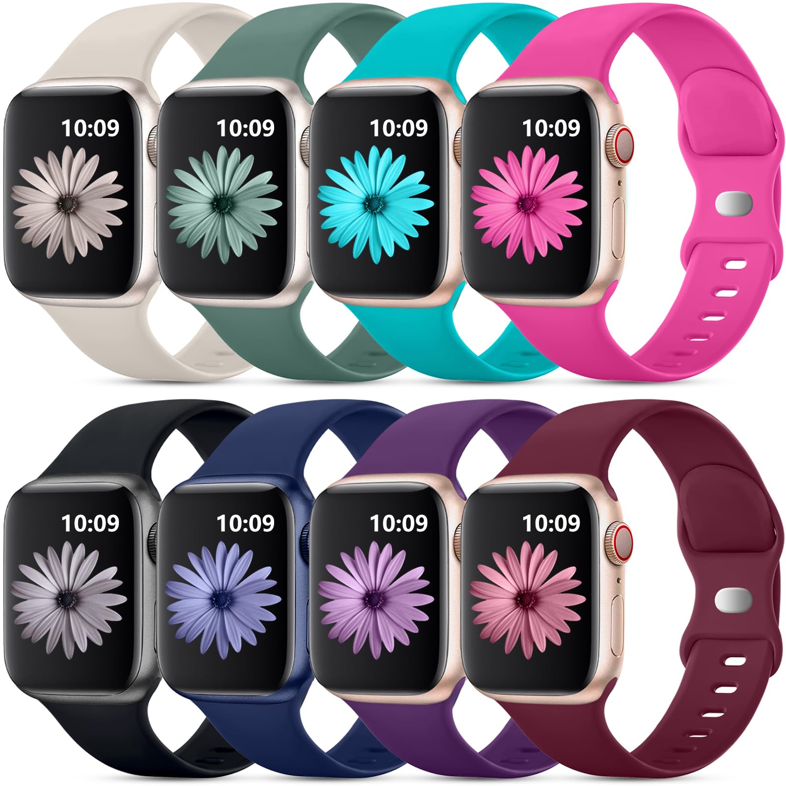 Daqin 8 Pack Sport Bands Compatible With Apple Watch Band 46Mm 45Mm 44Mm 49Mm 42Mm 41Mm 40Mm 38Mm Women Men, Soft Silicone Strap