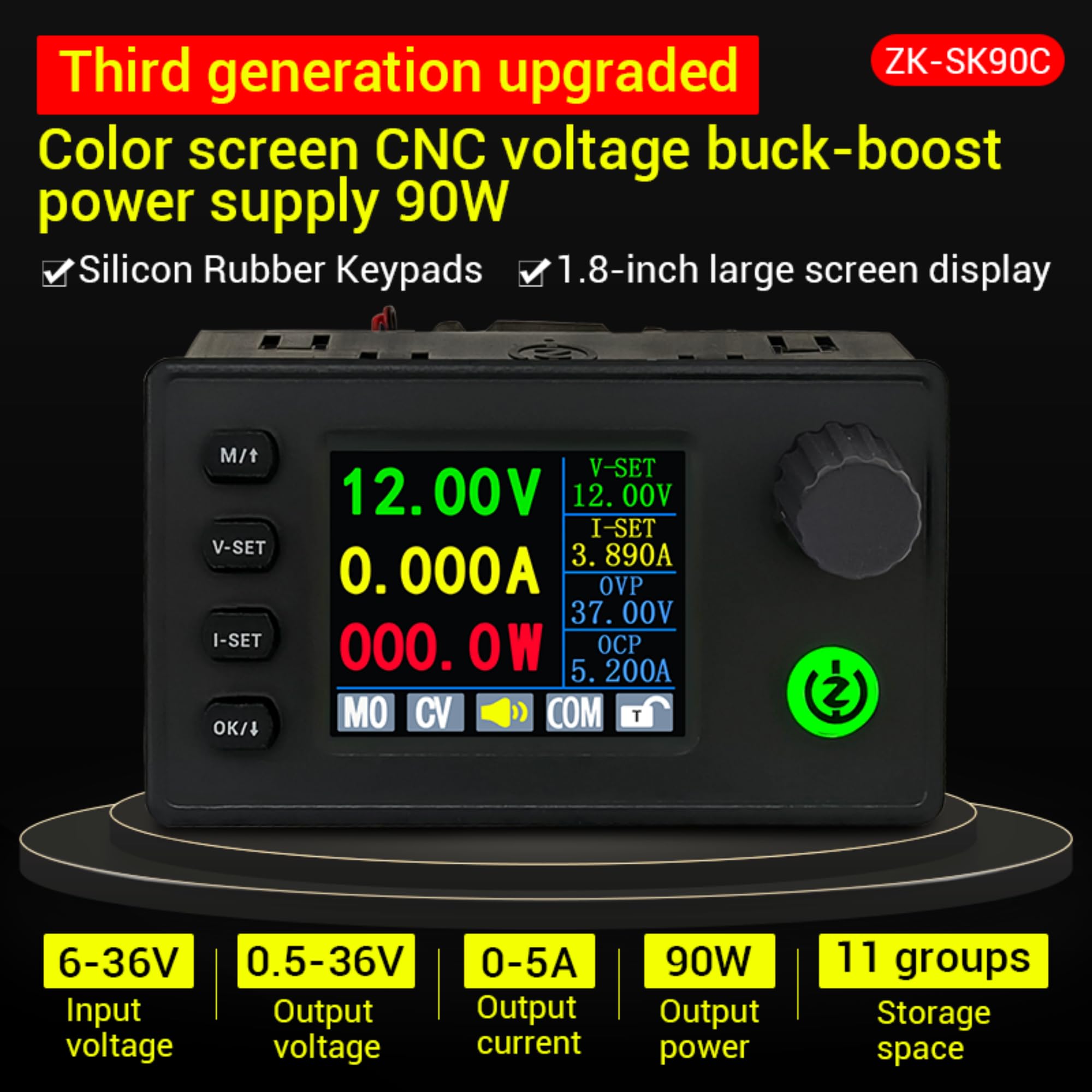 Tkxec Color Display Adjustable 90W Dc Dc Buck Boost Power Converter Cc Cv 0.5 36V 5V 6V 12V 24V Power Module Regulated Laborator