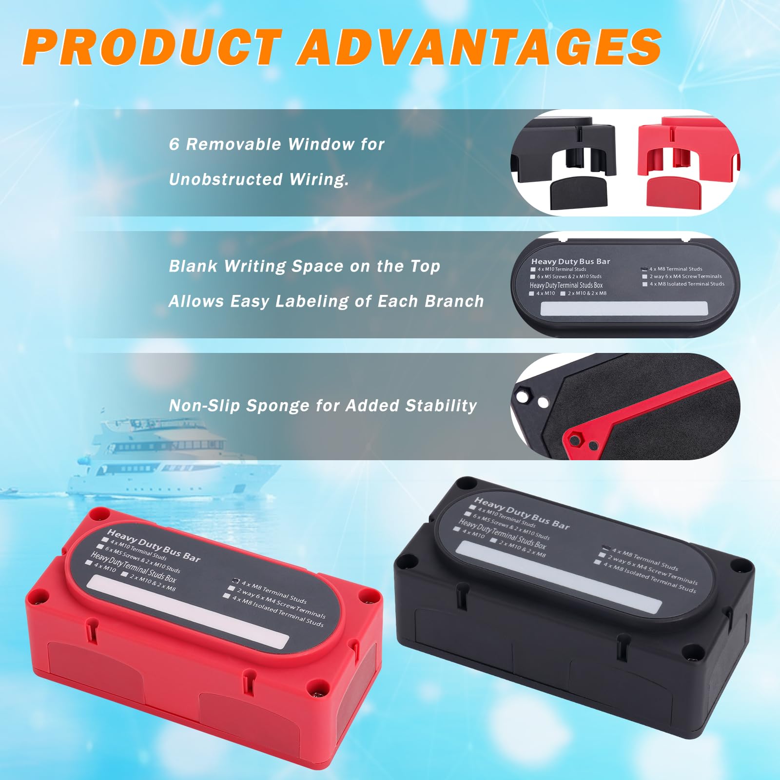 300A Heavy Duty Module Bus Bar 12V 24V 48V Dc Power Distribution Block With 4 X 5/16'' (M8) Battery Terminal Distribution Block