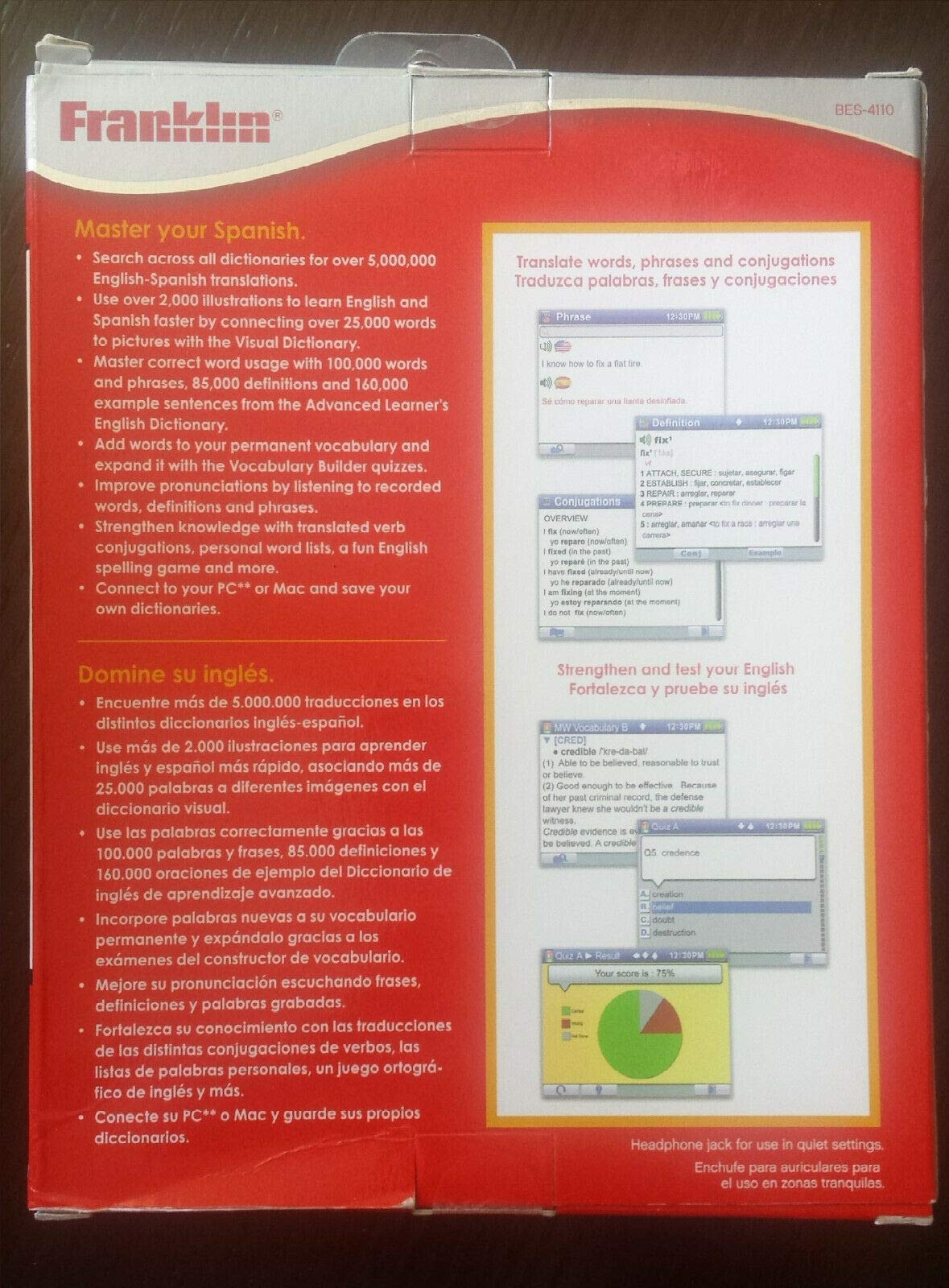 Franklin Electronics Bes 4110 Franklin Speaking Spanish English Language Master