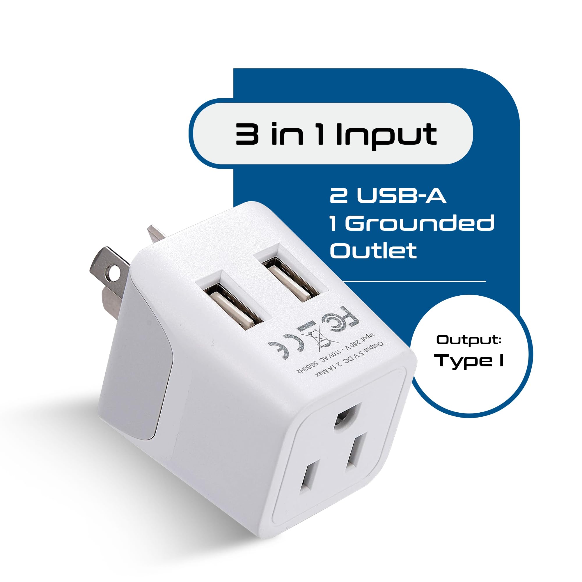 Ceptics Australia, New Zealand, China Travel Adapter Plug With Dual Usb Input   Ultra Compact   Usa To Type I   Perfect For Cell