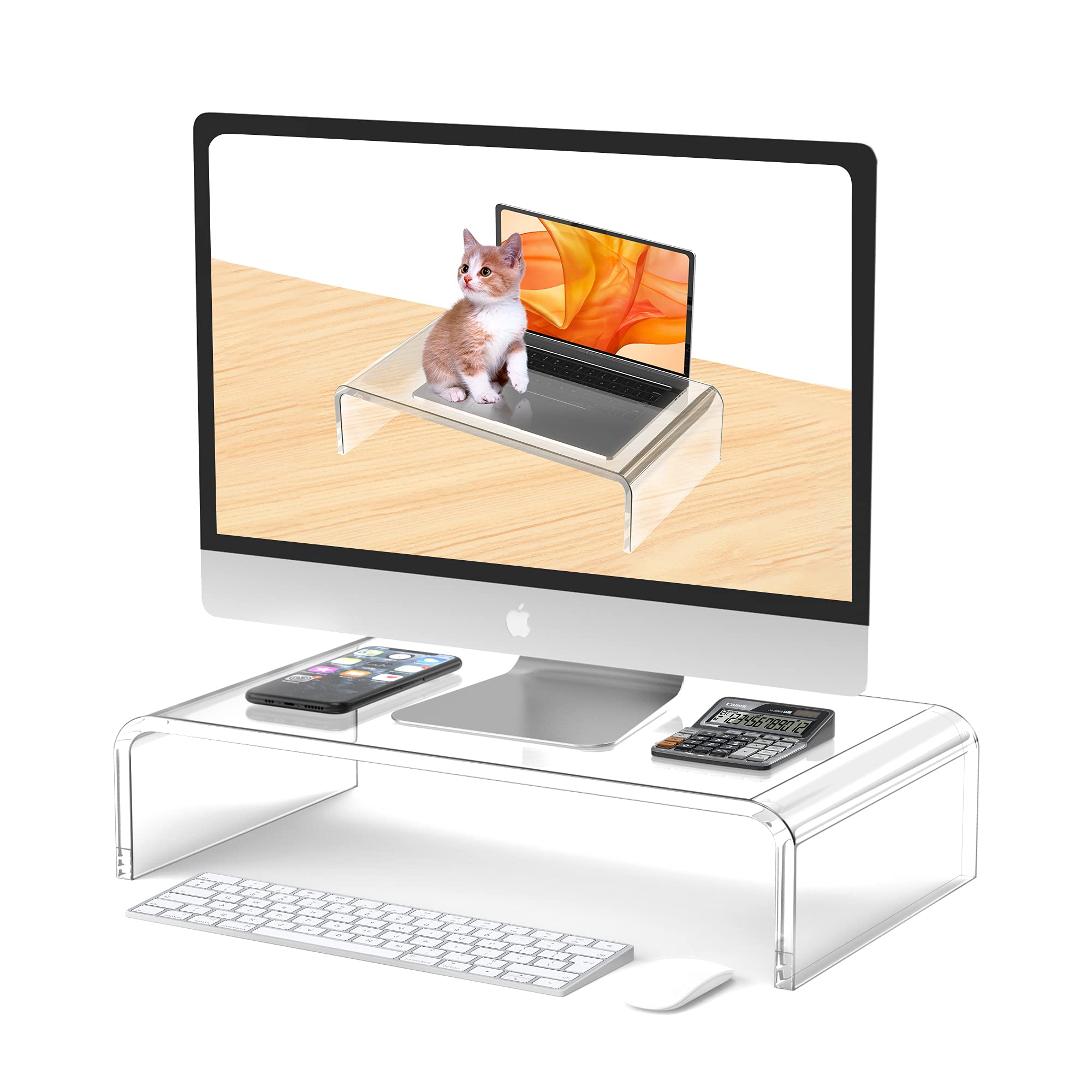 Beimu Acrylic Monitor Stand Riser Acrylic Laptop Stand Riser Pc Holder Clear Computer Monitor Stand For Desk White Laptop Stand