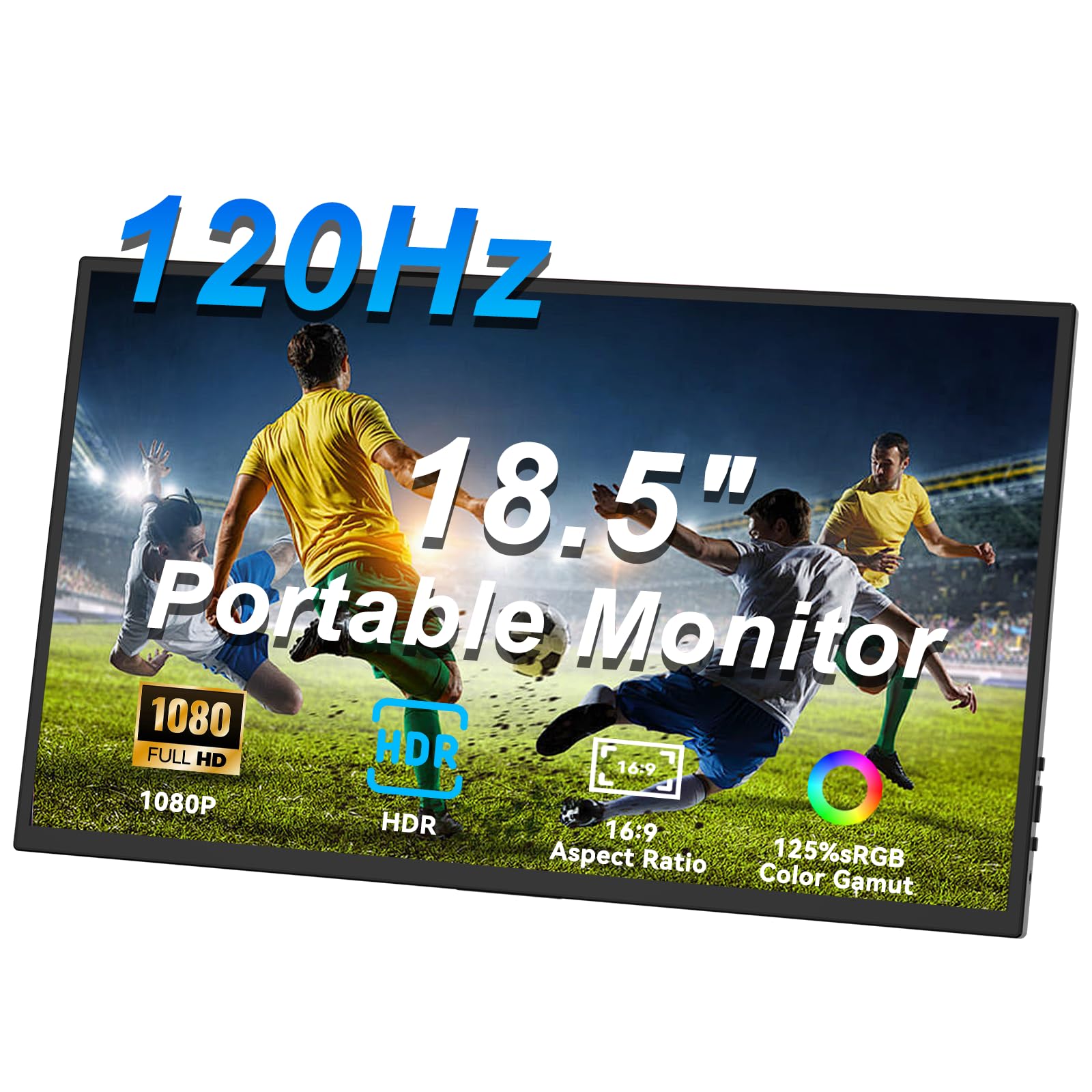 JSHIX 18.5 Inch 120Hz Portable Monitor, FHD 1080P HDR IPS Screen, 125% sRGB Wide Color Gamut, Ultra-Slim External Second Monitor
