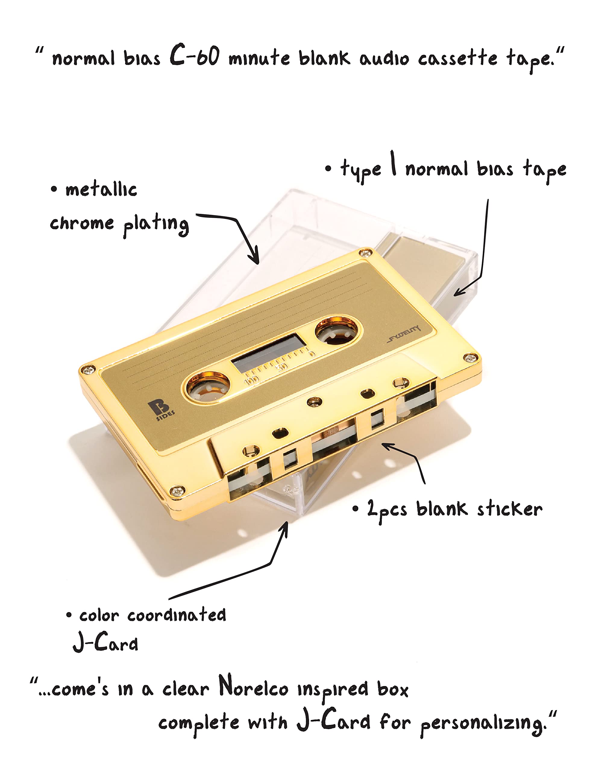 Fydelity 10-Piece Blank Cassette Tape Storage Set - Features 60 Minutes Clear Tape Cassette Storage For Recording Blank Audio -