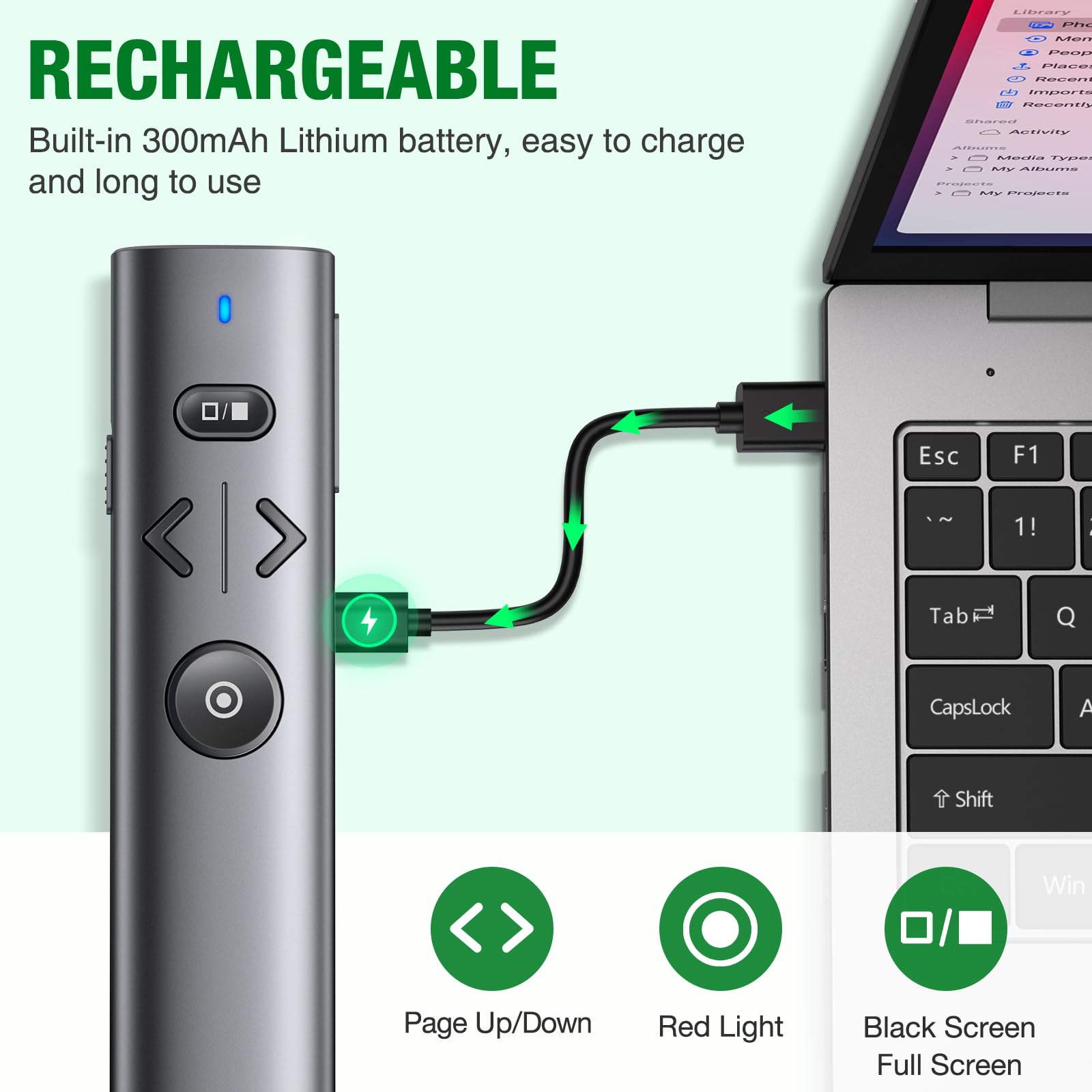 Dinostrike Wireless Presenter Remote Presentation Clicker,Rf 2.4Ghz Usb Presentation Pointer With Volume Control Slide Powerpoin
