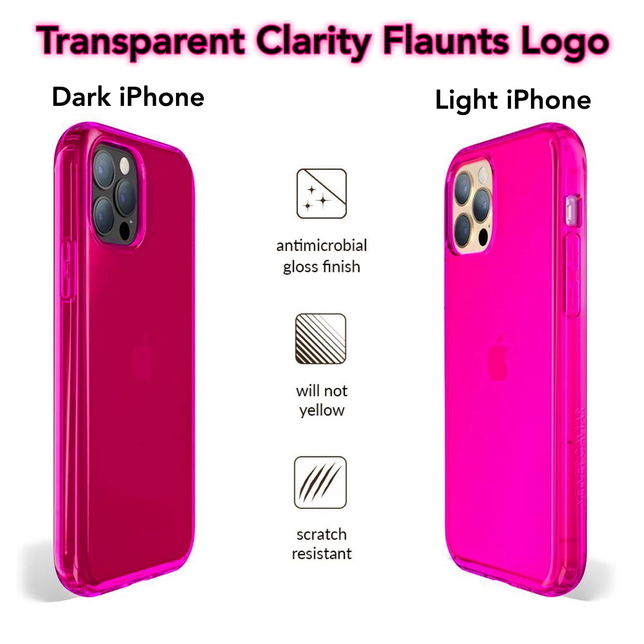 Nycprimetech Iphone 13 Pro Case/Slim & Soft Transparent Neon Pink Cover With Bumper Edge For Iphone 13 Pro/Cute Flexible & Styli