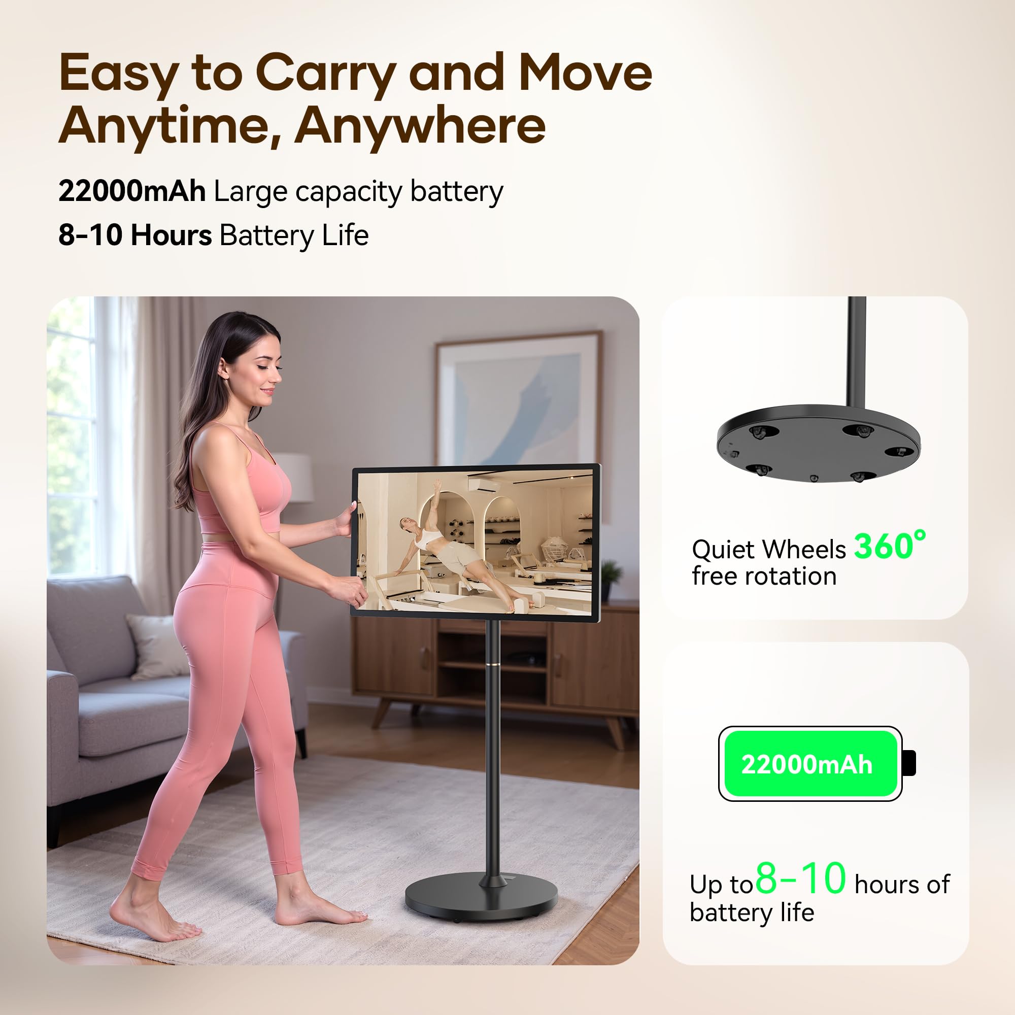 32-Inch Portable Smart Tv On Wheels With Touch Screen Monitor | 8G Ram +128G Storage | 8-Core Cpu Qualcomm | Built-In 6-8H Batte