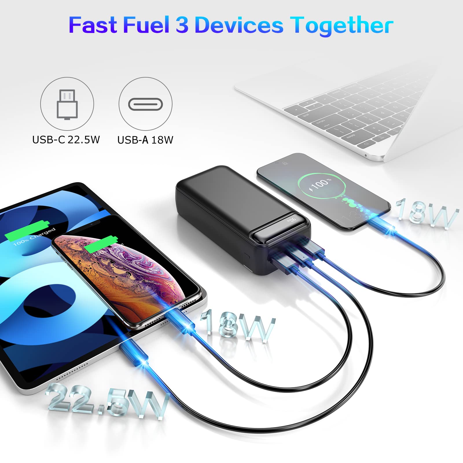 Poiytl Power Bank 50000Mah 22.5W Fast Charging Portable Charger With Flashlight, 3 Outputs & 2 Inputs Huge Capacity External Bat