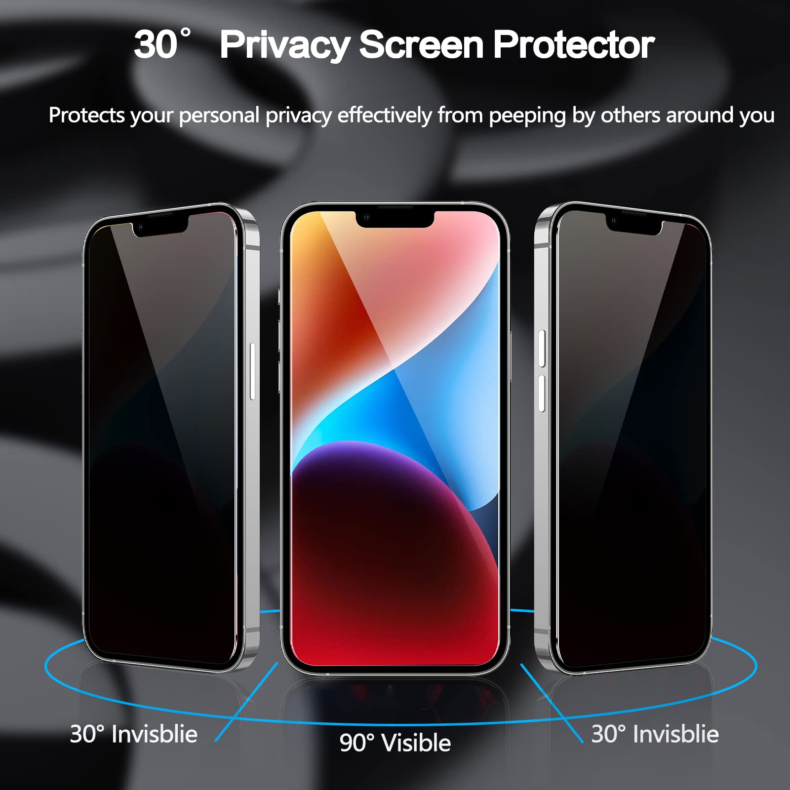 Sorlnern For (2 Pack) Privacy Screen Protector For Iphone 14/13 / 13 Pro Private Full Screen Protector Tempered Glass Accessorie