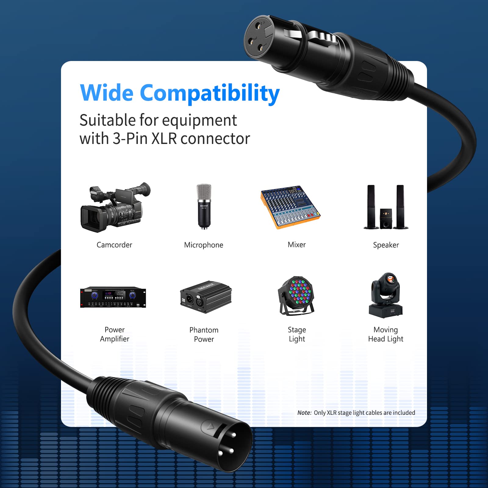 Neewer 10 In 1 Mega Value Pack With 6.5 Feet / 2 Metres Xlr Stage Light Cable Wire 3 Pin Xlr Male To Female Connector For Moving