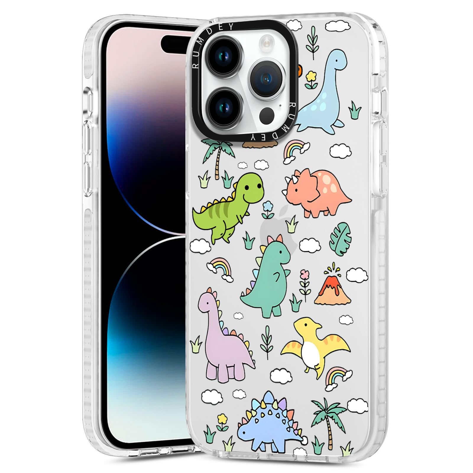 Rumdey 2 Pack Cartoon Animals Pattern For Iphone 14 Pro 6.1'' Phone Case, Cute Dinosaur Aesthetics Clear Cases Soft Silicone Sli