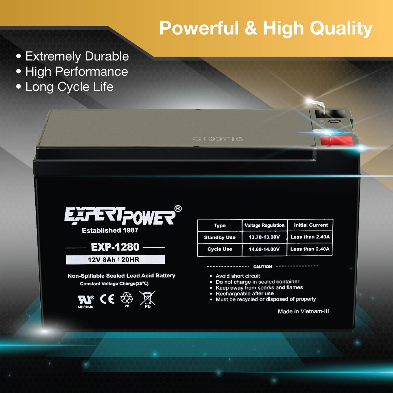 Expertpower 12V 8Ah Sealed Lead Acid (Sla) Battery Replacement For Apc Back Ups Es 550Va Back Ups Pro 1300/1500 Liftmaster Csl 2