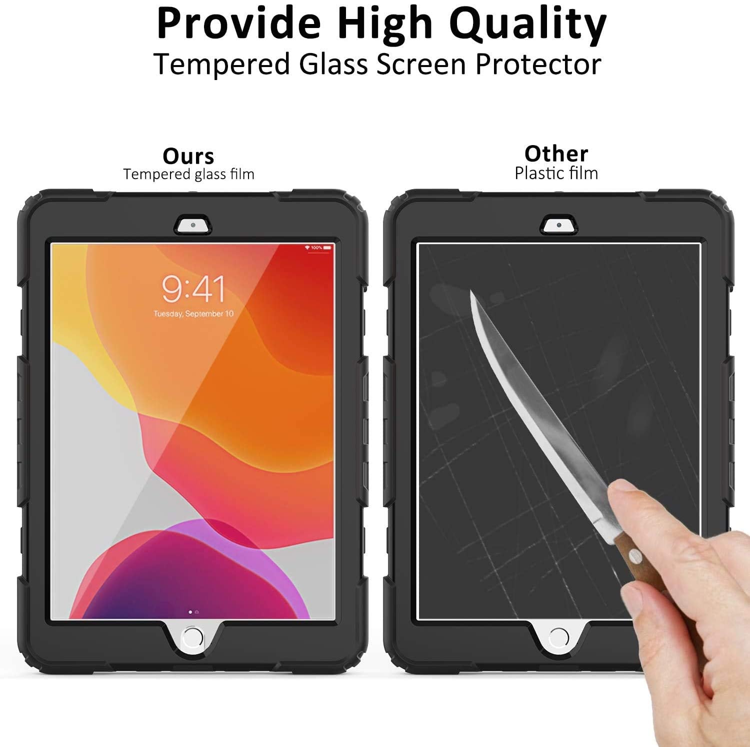 Blosomeet Case For Ipad 9Th/8Th/7Th Generation 2021/2020/2019 10.2 Inch With Tempered Glass Screen Protector & Pencil Holder,Pro