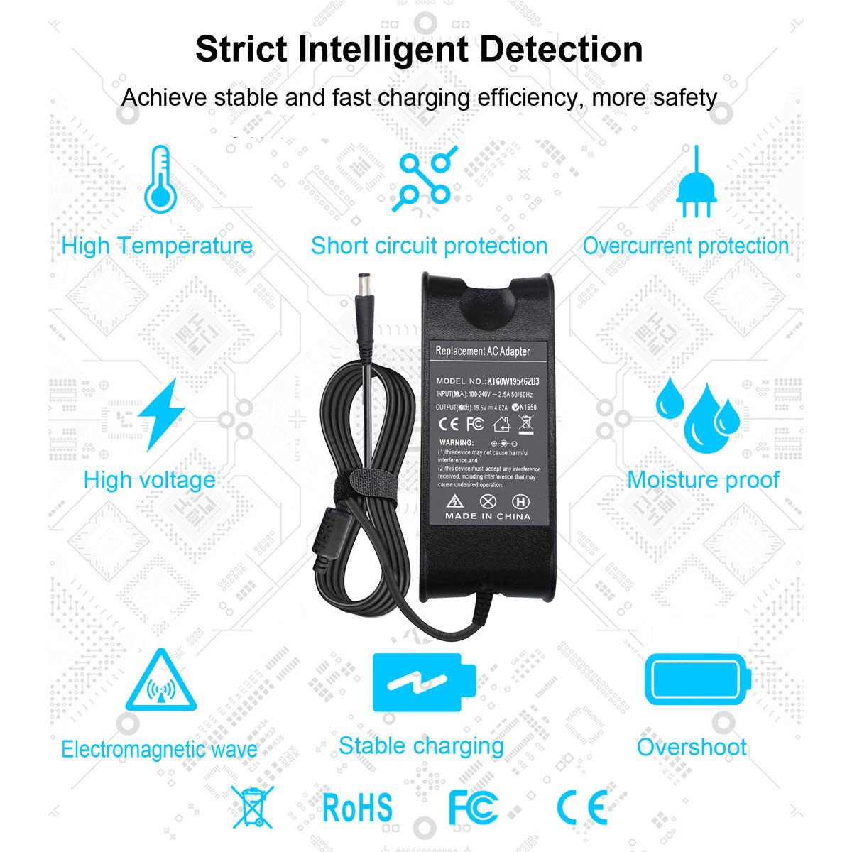 90W 19.5V 4.62A Ac Charger Compatible With Dell Inspiron 17R N7110 N5110 1720 1537 1564 N4110 3721 6000 6400 Latitude E6410 E4310 3450 3543 E4300 E6220 E6400 E6510 Xps M1330 M1530 Studio 1737 1558