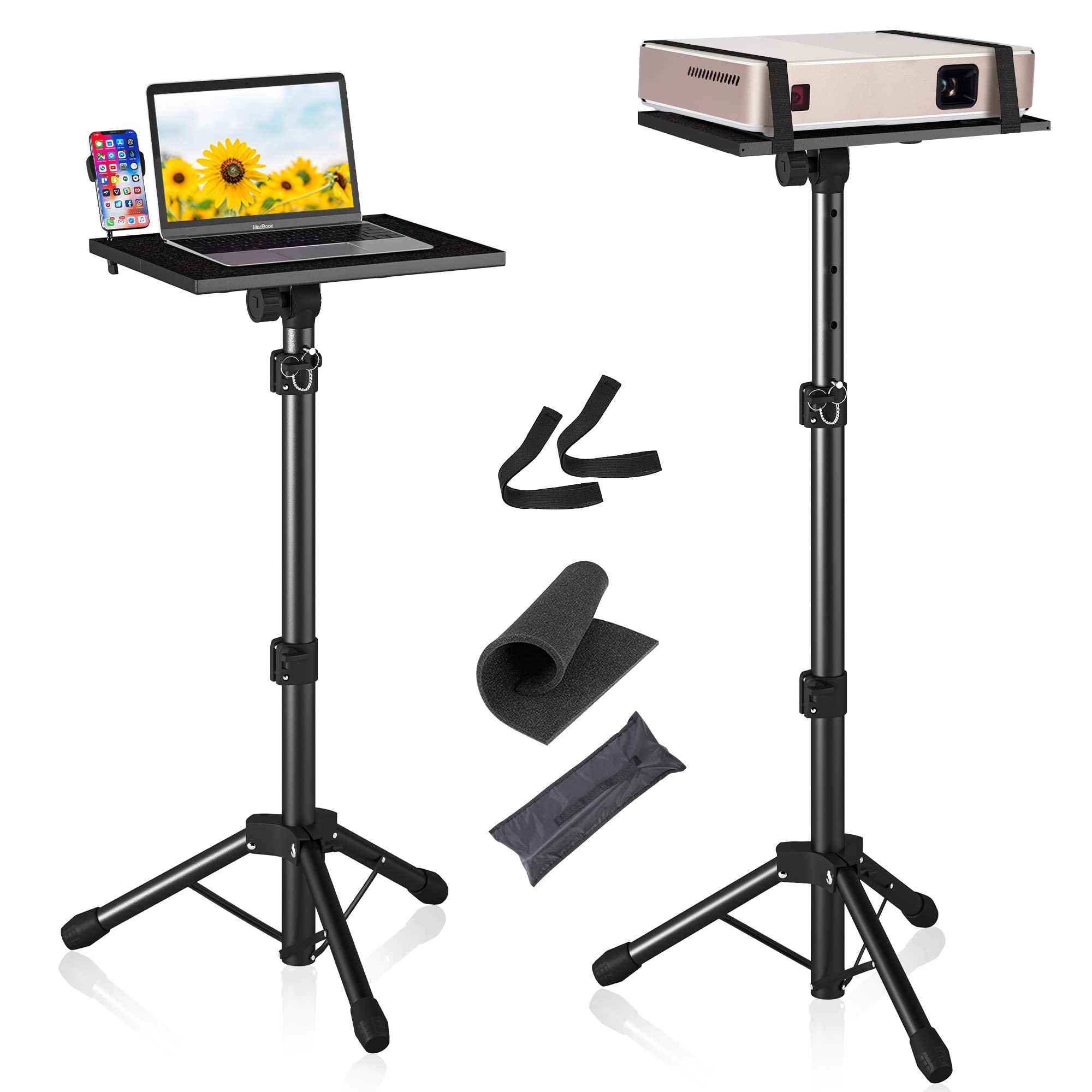 Projector Stand Tripod From 23.5'' To 46.5'' Adjustable Height, Laptop Tripod Stand With Gooseneck Phone Holder, Laptop Floor St