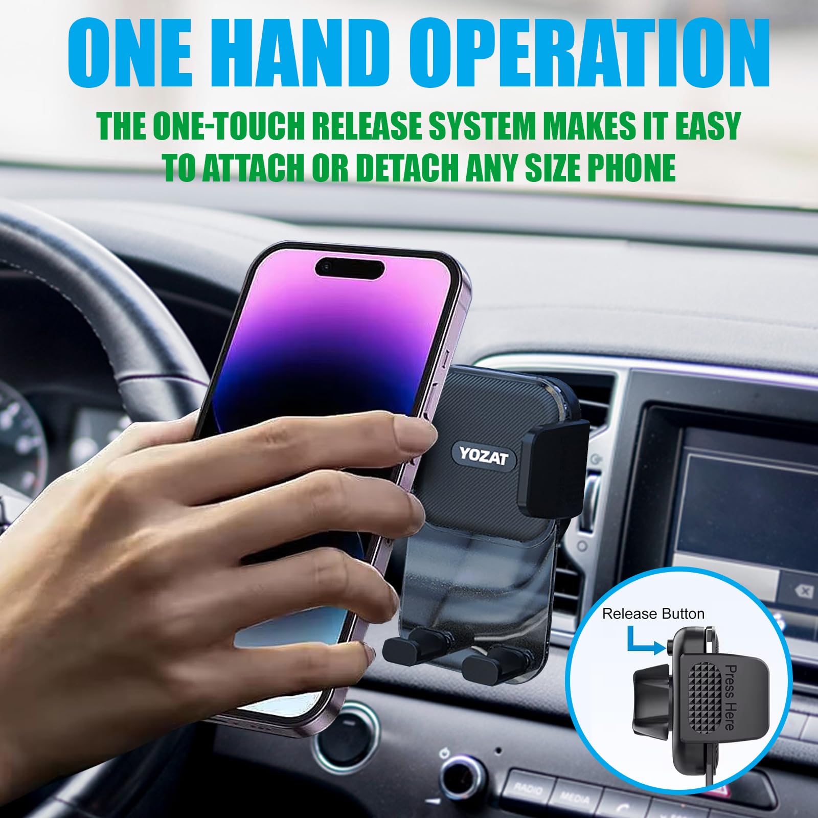 Yozat Car Phone Holder For Dashboard, Windshield, Air Vent - Universal Mount, Heavy Duty, Compatible With All Smartphones