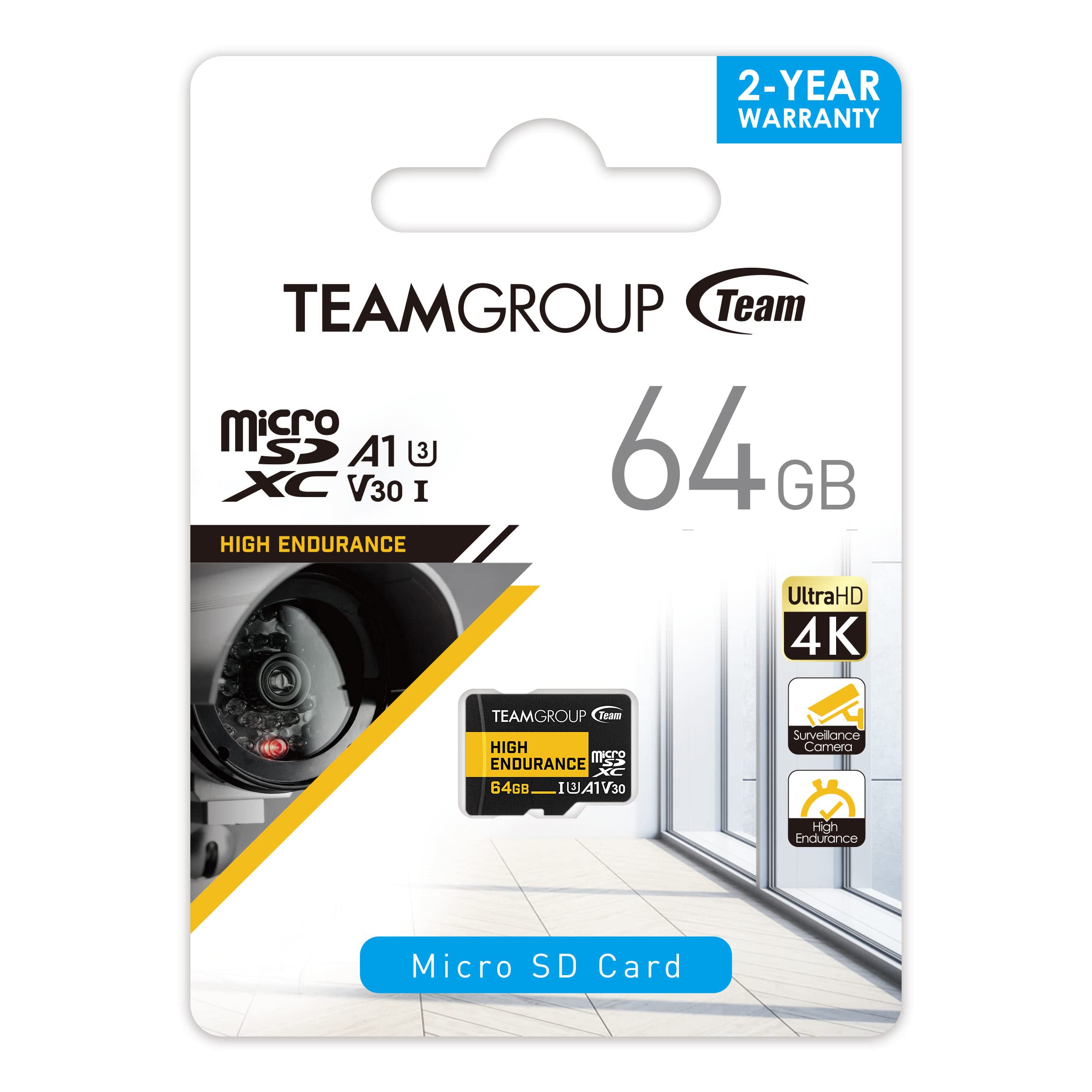 Teamgroup High Endurance 64Gb X 5 Pack Micro Sdxc Uhs I U3 V30 4K 100Mb/S (Designed For Monitoring) Stable Durable Long Lasting Flash Memory Card, Support 4K & Full Hd Video Recording Thusdx64Giv3068