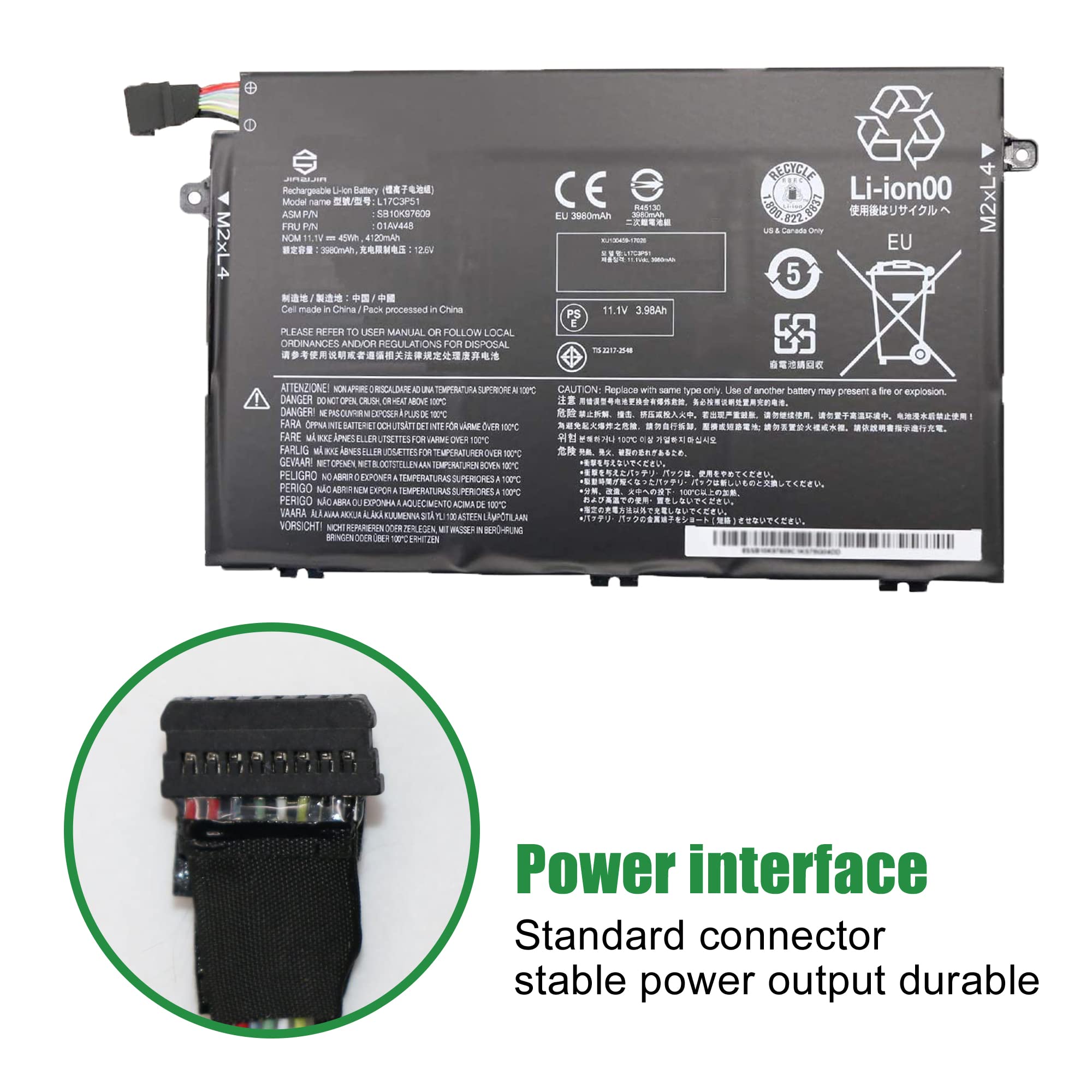 Jiazijia 01Av448 L17C3P51 Sb10K97609 Laptop Battery Replacement For Lenovo Thinkpad E480 E485 E495 E580 E585 E490 E590 E595 E14