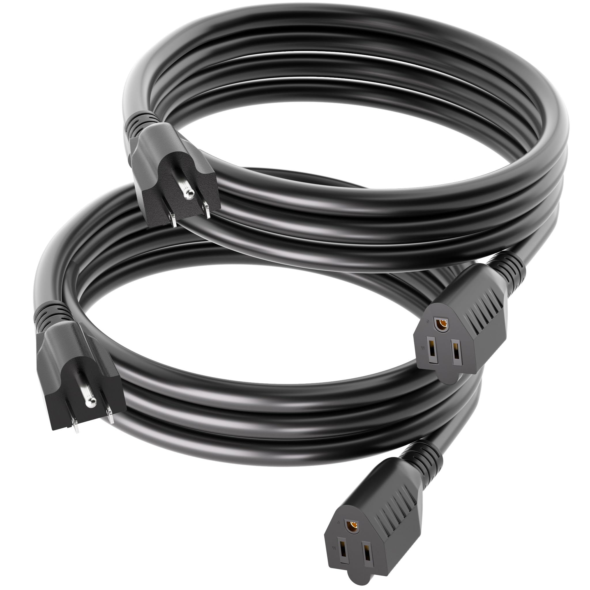 Powgrn 6 Ft(2 Pack) 16/3 Black Indoor Outdoor Extension Cord Waterproof, 3 Prong Flexblie Sjtw Cold Weatherproof  50?C Appliance