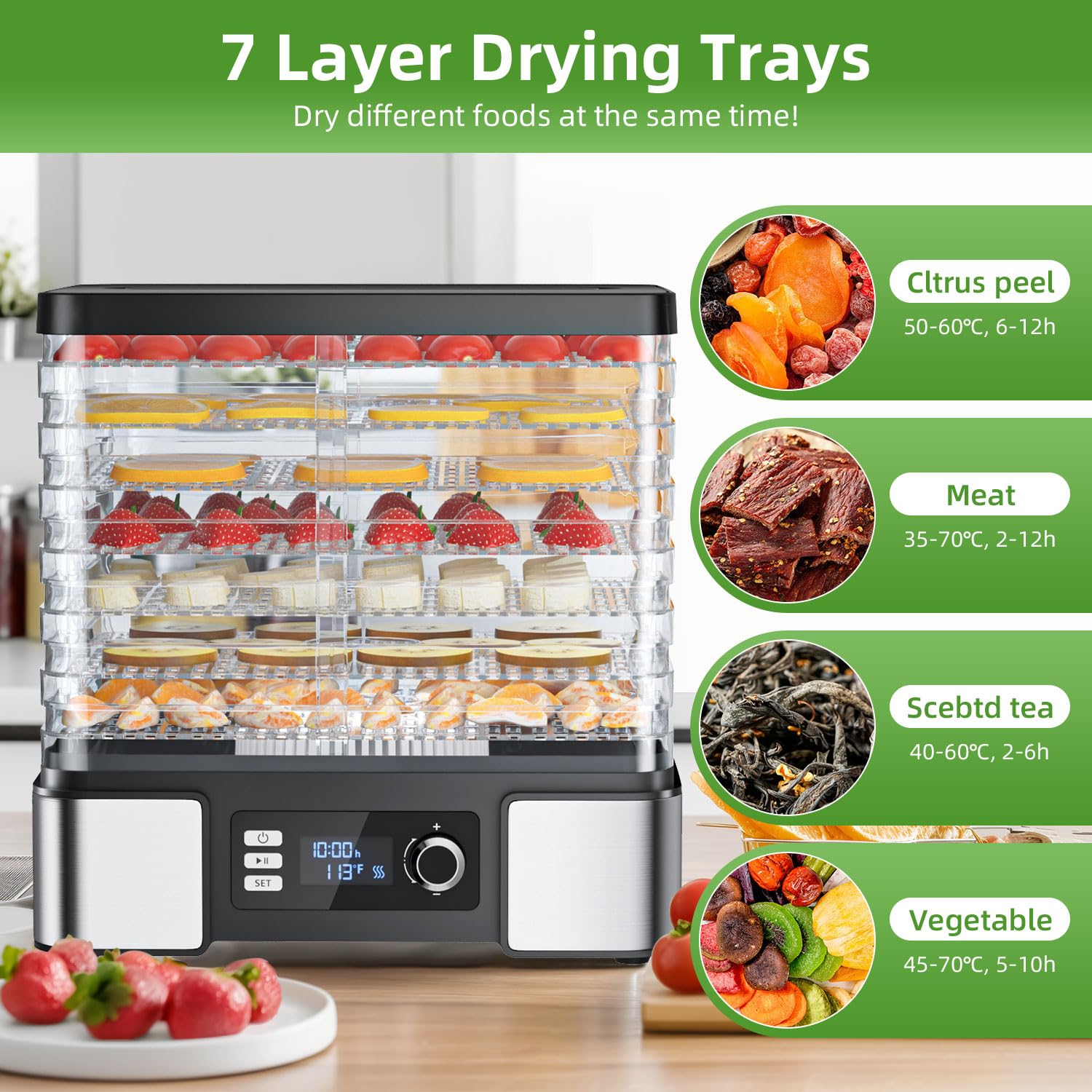 Food Dehydrator Machine Dryer For Jerky: Stainless Steel Dehydrater For Fruit Herb   Digital Food Drier For Meat Beef Dehydratio