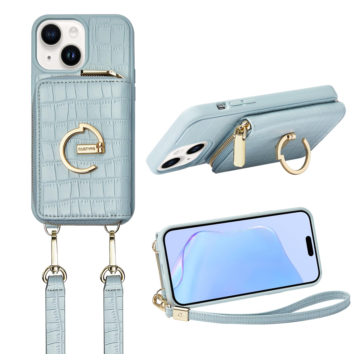 Custype For Iphone 15 Case Wallet With Card Holder For Women, Crossbody Zipper Case With Strap Wrist, Protective Leather Case Pu