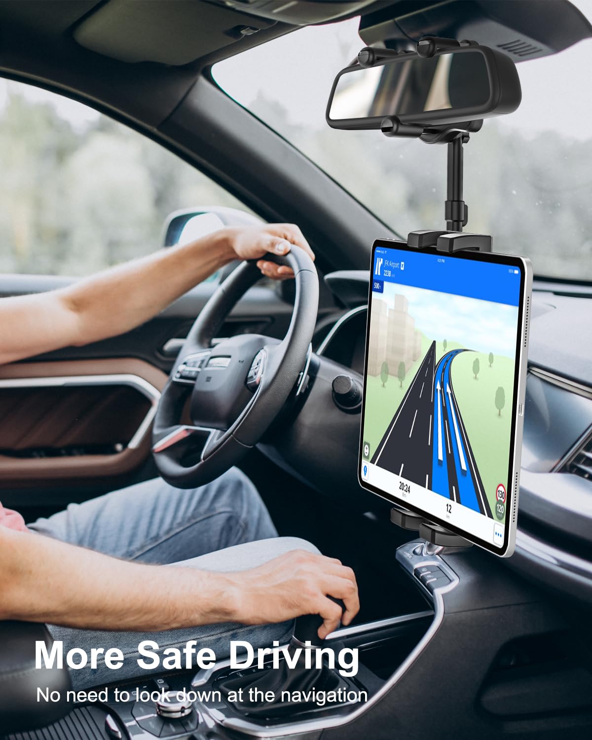 Woleyi Rearview Mirror Tablet Holder For Car, Rear View Mirror Car Tablet Mount, 360 Rotatable Adjustable Universal Tablet Clip