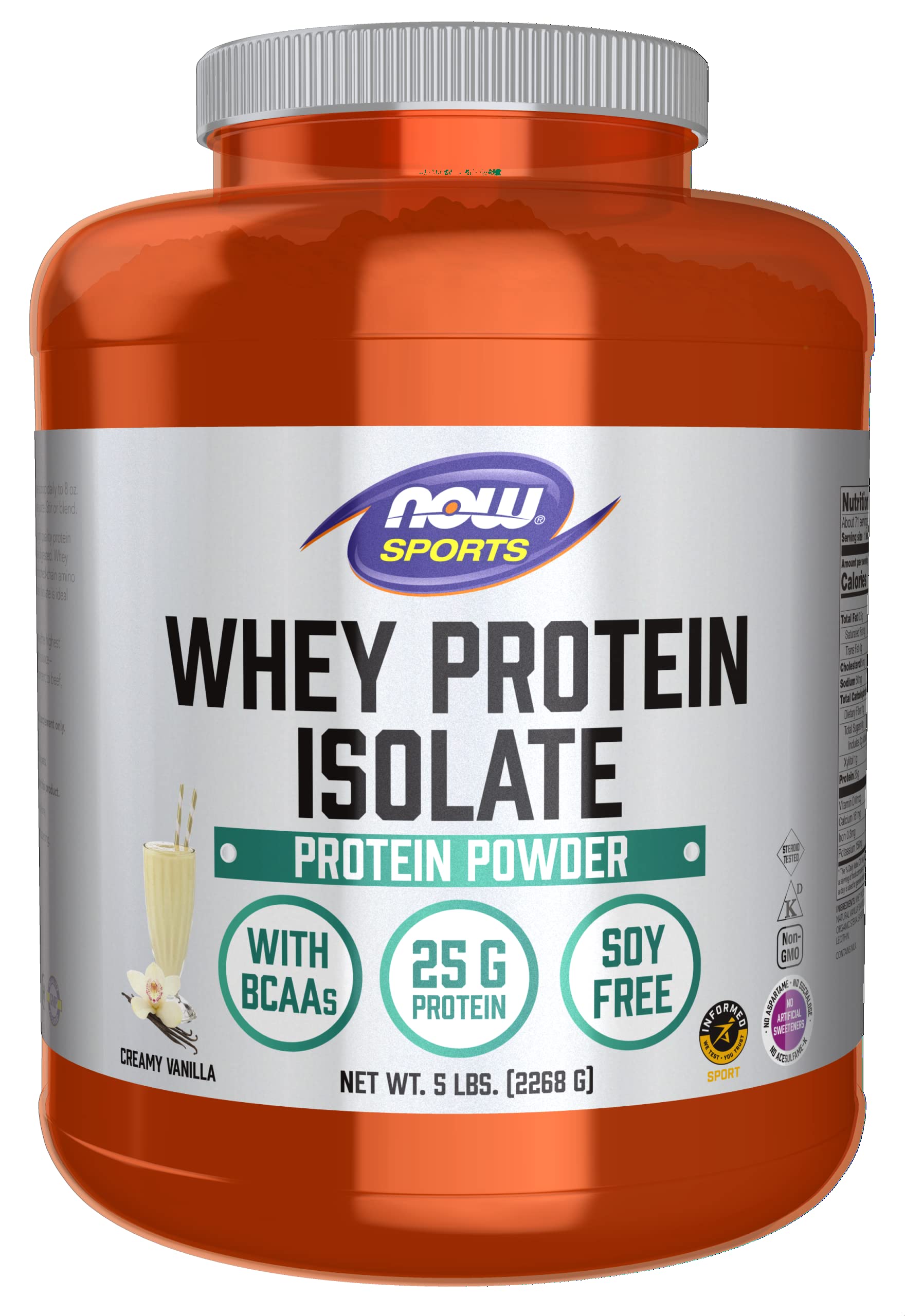 Now Sports Nutrition, Whey Protein Isolate, 25 G With Bcaas, Creamy Vanilla Powder, 5 Pound