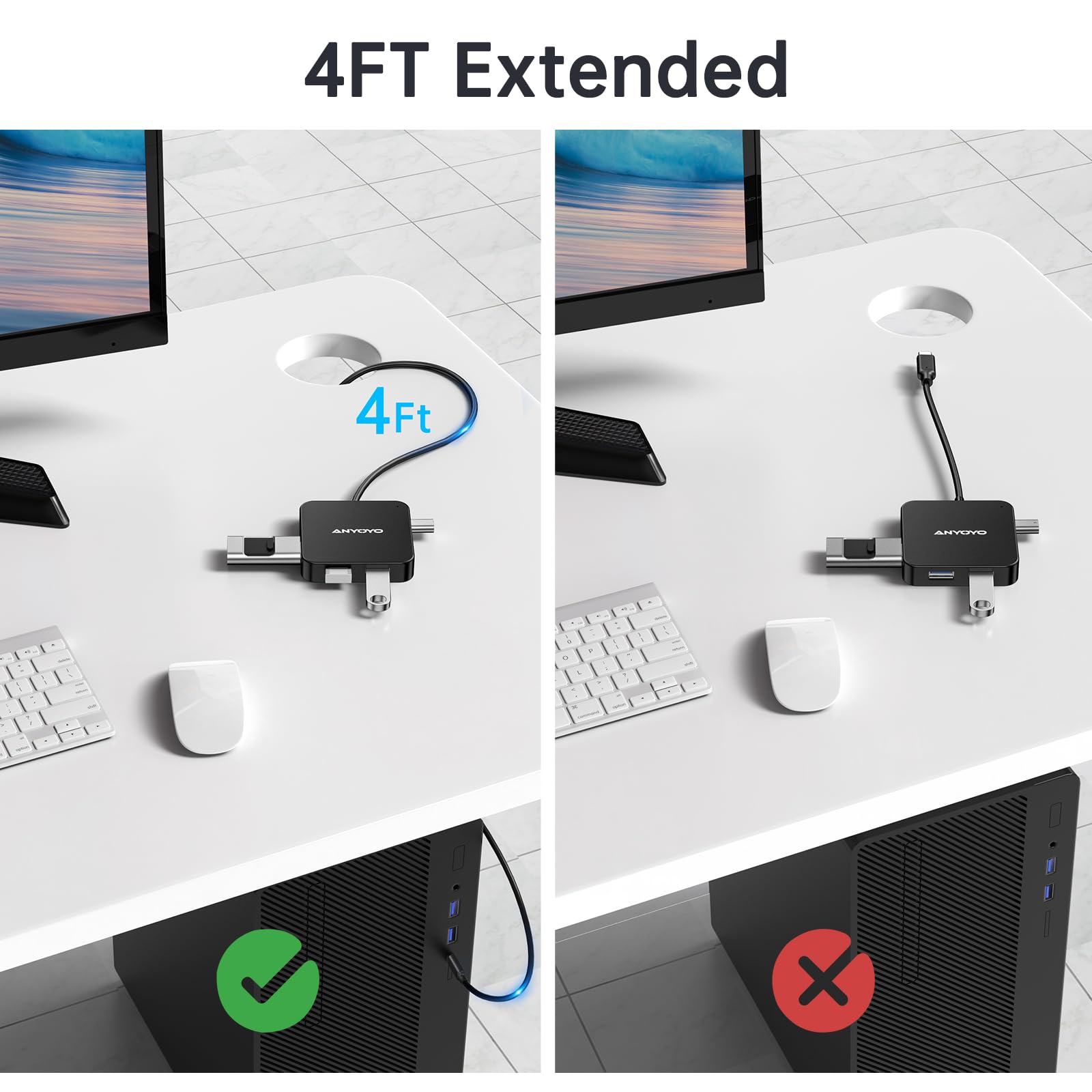 Usb C Hub, Extended 4Ft 6 In 1 Usb C Dongle With 4K Hdmi To Usb C, 100W Pd, Usb A 3.0, Usb C For Laptop Macbook Pro/Air, Usb C H